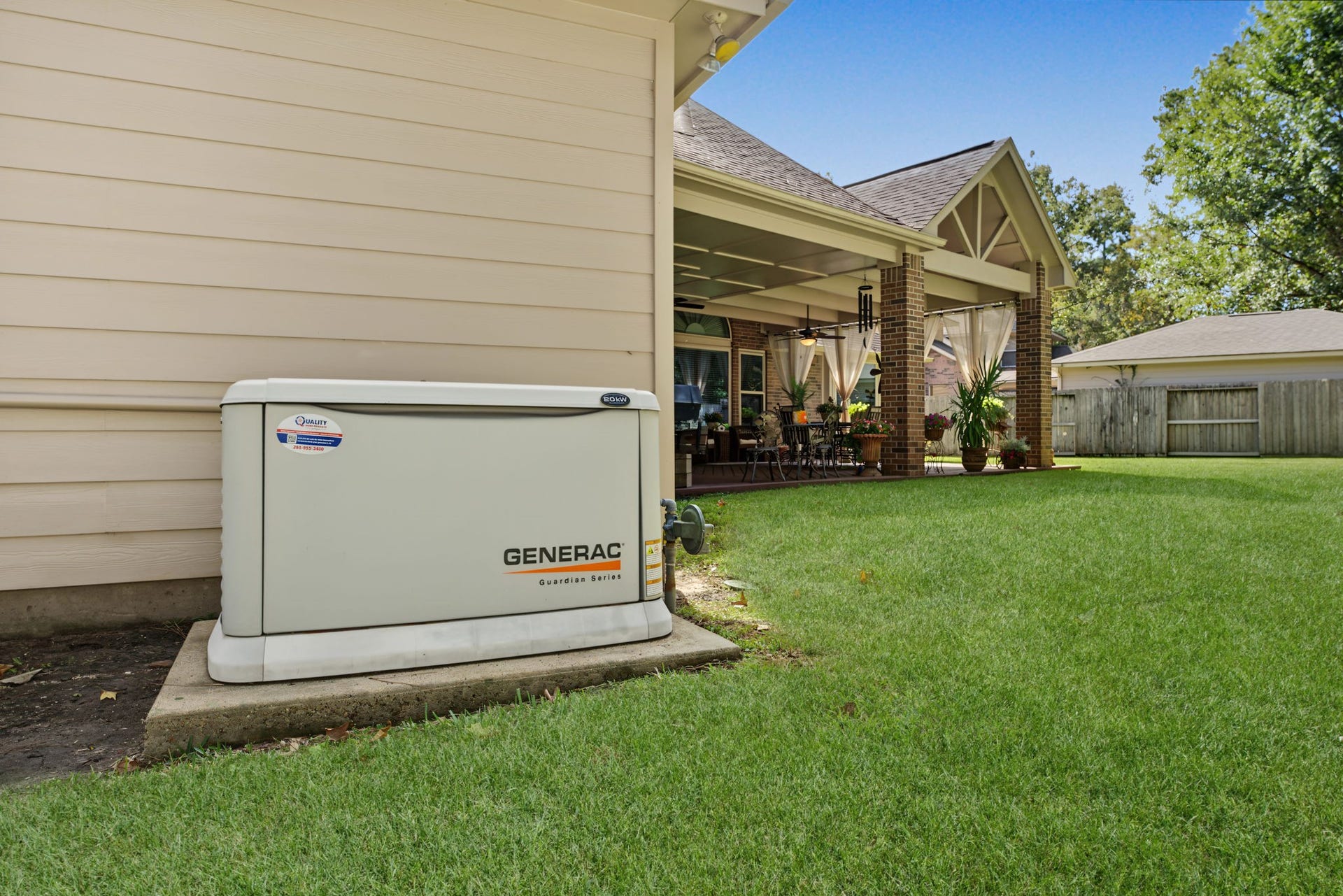 4807 Stonecrop Court, Houston, TX 77345 Generac whole-home generator is located behind the garage.