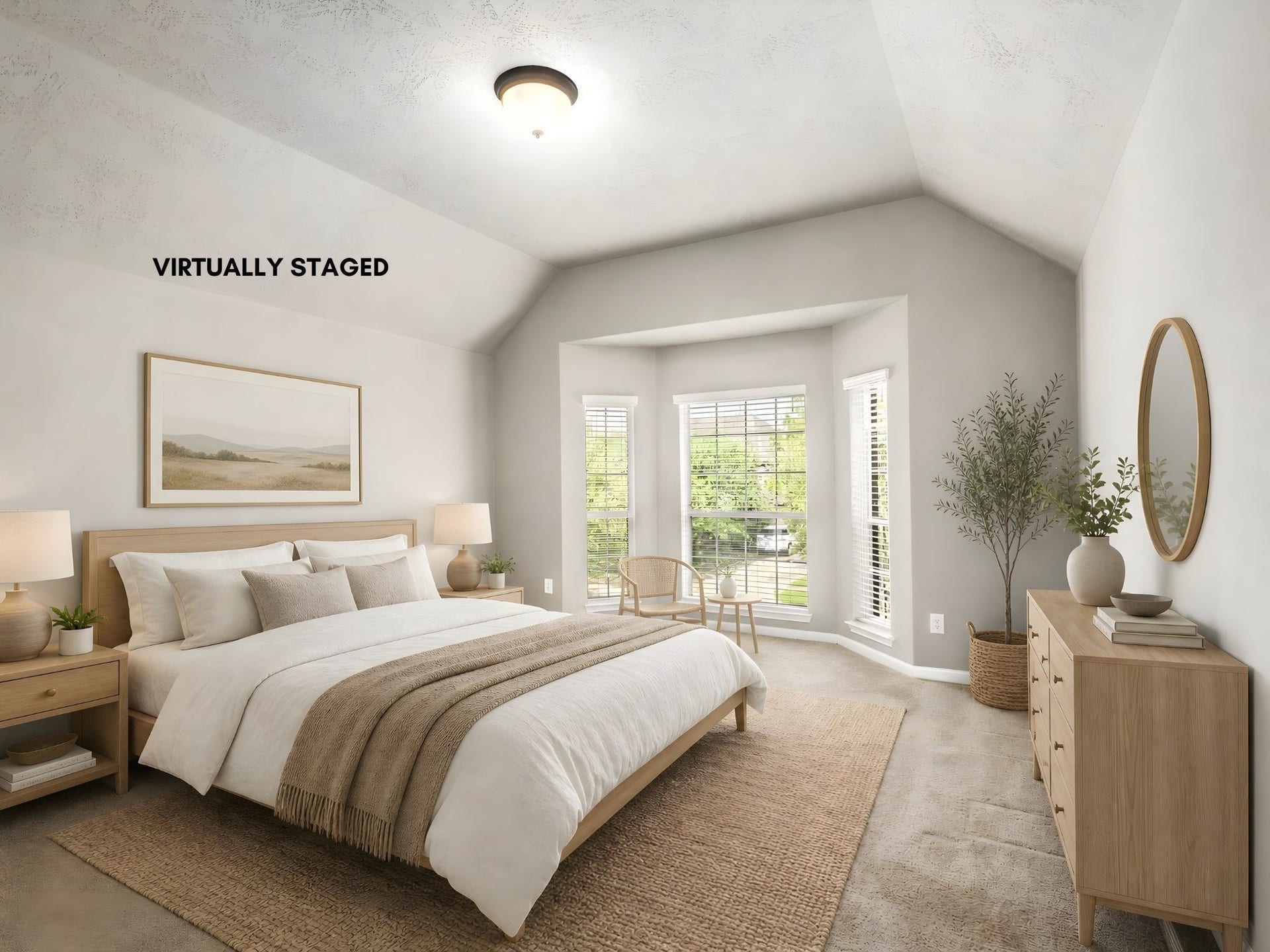 5307 Amber Sky Lane, Rosharon, TX 77583 A beautifully virtually staged secondary bedroom showcases plush carpet and a bright, welcoming ambiance, ideal for family or guests.