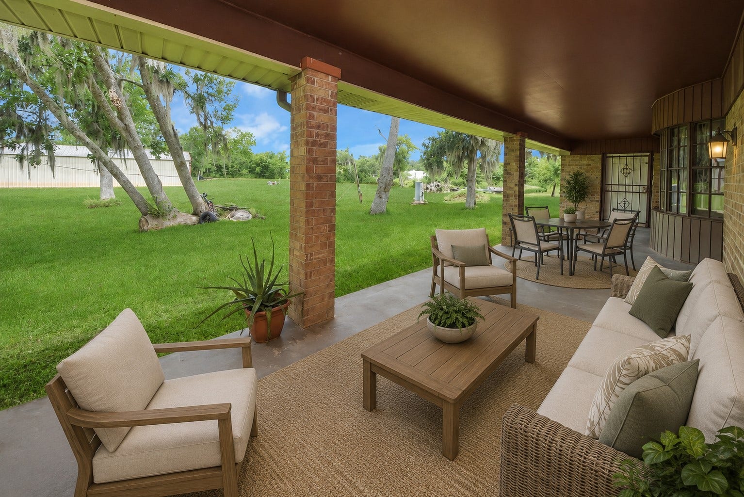 5241 County Road 819, Brazoria, TX 77422 In this digitally staged picture you can have an idea of how to decorate your patio.
