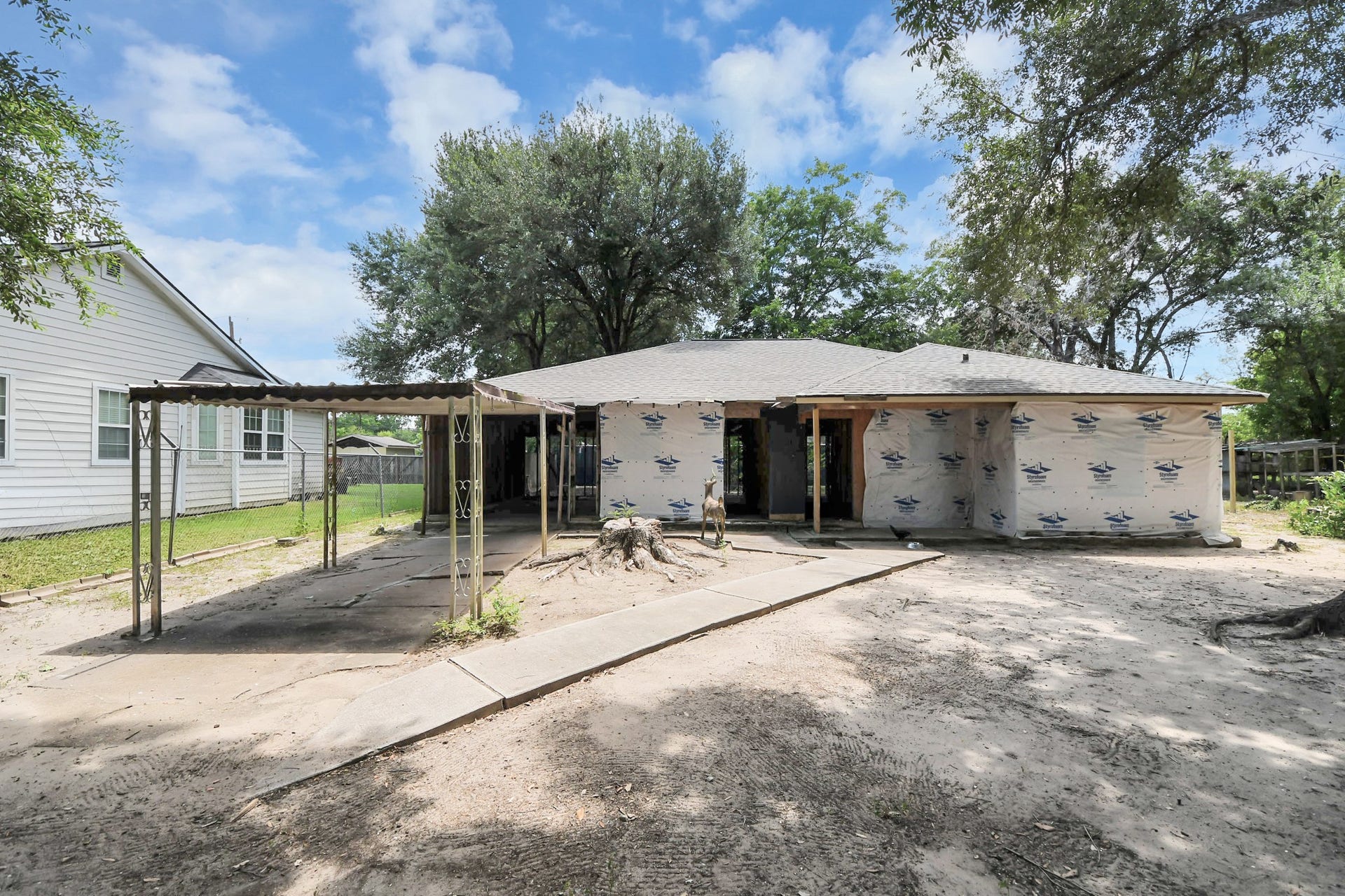 15127 Almeece Street, Houston, TX 77053 NEW ROOF IN 2025! This home offers a great opportunity to bring your vision to life. The seller began remodeling to modernize the property but decided to go in a different direction creating the perfect chance for the next owner to finish it their way. Originally designed as a 3-bedroom, 1-bath home with a 1-car garage, carport, and a covered patio, this property offers plenty of possibilities. The lot is fully fenced for added privacy and includes a storage shed in the backyard.