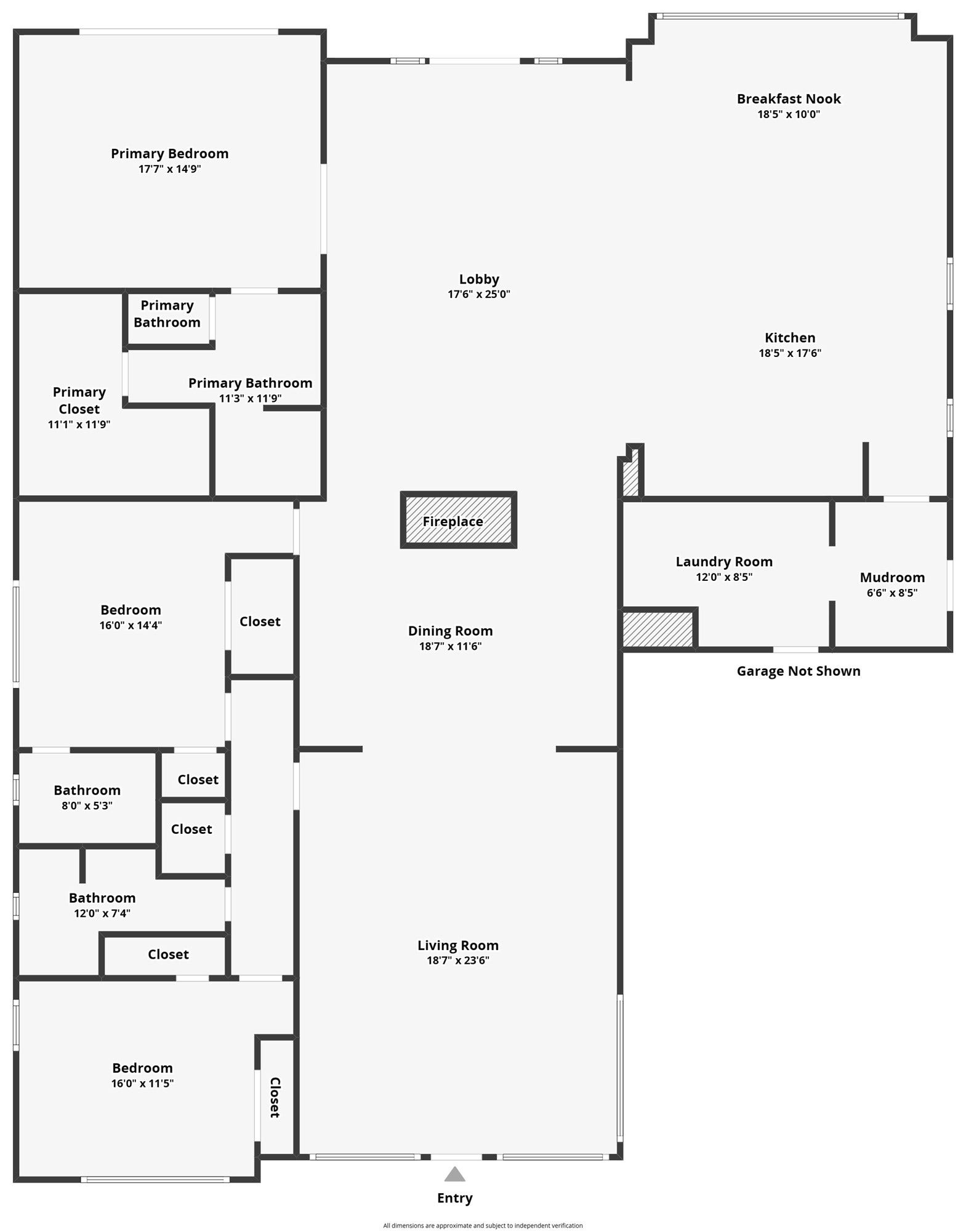 6211 Grovewood Lane, Houston, TX 77008 Floor plan of the single-story home with approximate room dimensions.