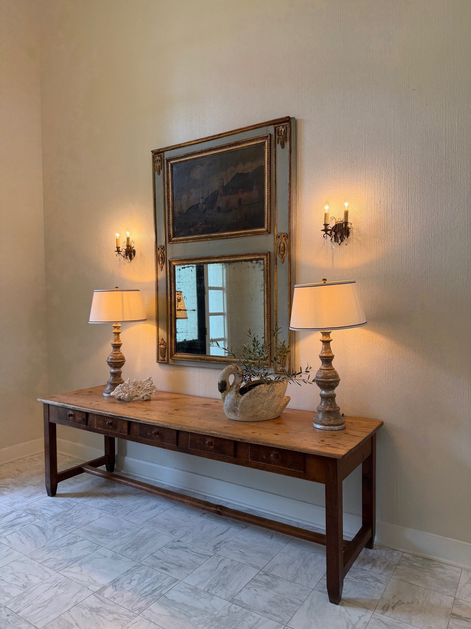 8515 Tranquil Park Drive, Spring, TX 77379 Stunning entryway with marble floors, sconce lighting and soaring two-story windows.
