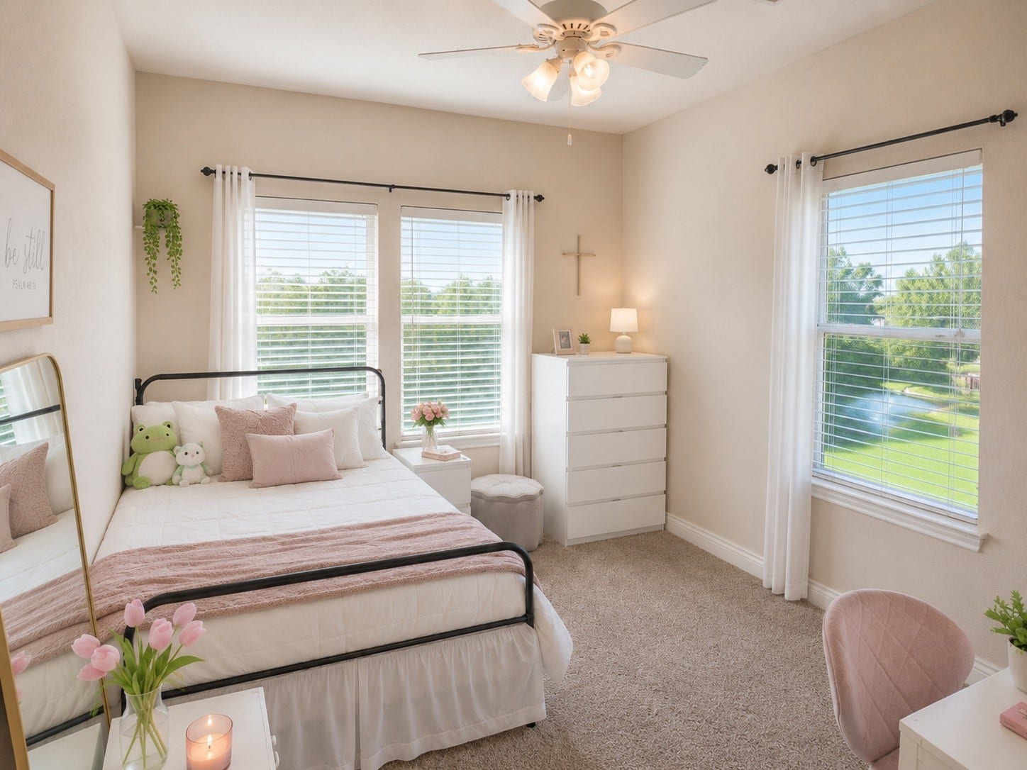 9723 Painted Stone Court, Cypress, TX 77433 Serene bedroom with stunning backyard and lake views.