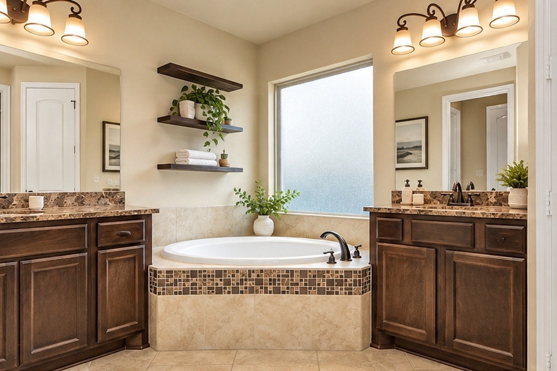 9723 Painted Stone Court, Cypress, TX 77433 The primary bathroom features dual vanities and a luxurious soaking tub.