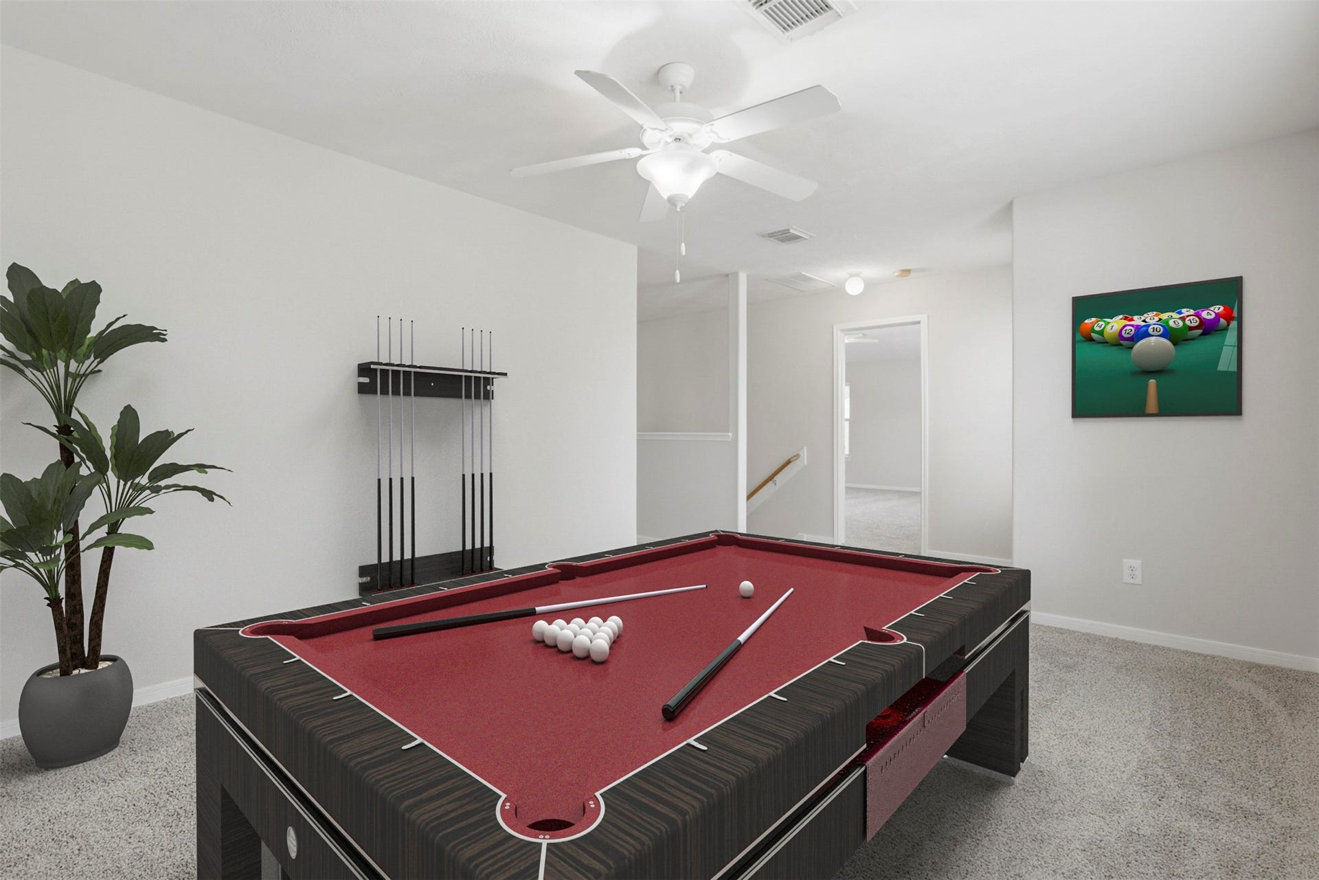 Virtually staged to showcase one of the many possibilities for this spacious second-floor game room, illustrated here as a game room but can be used as home office or flex space.