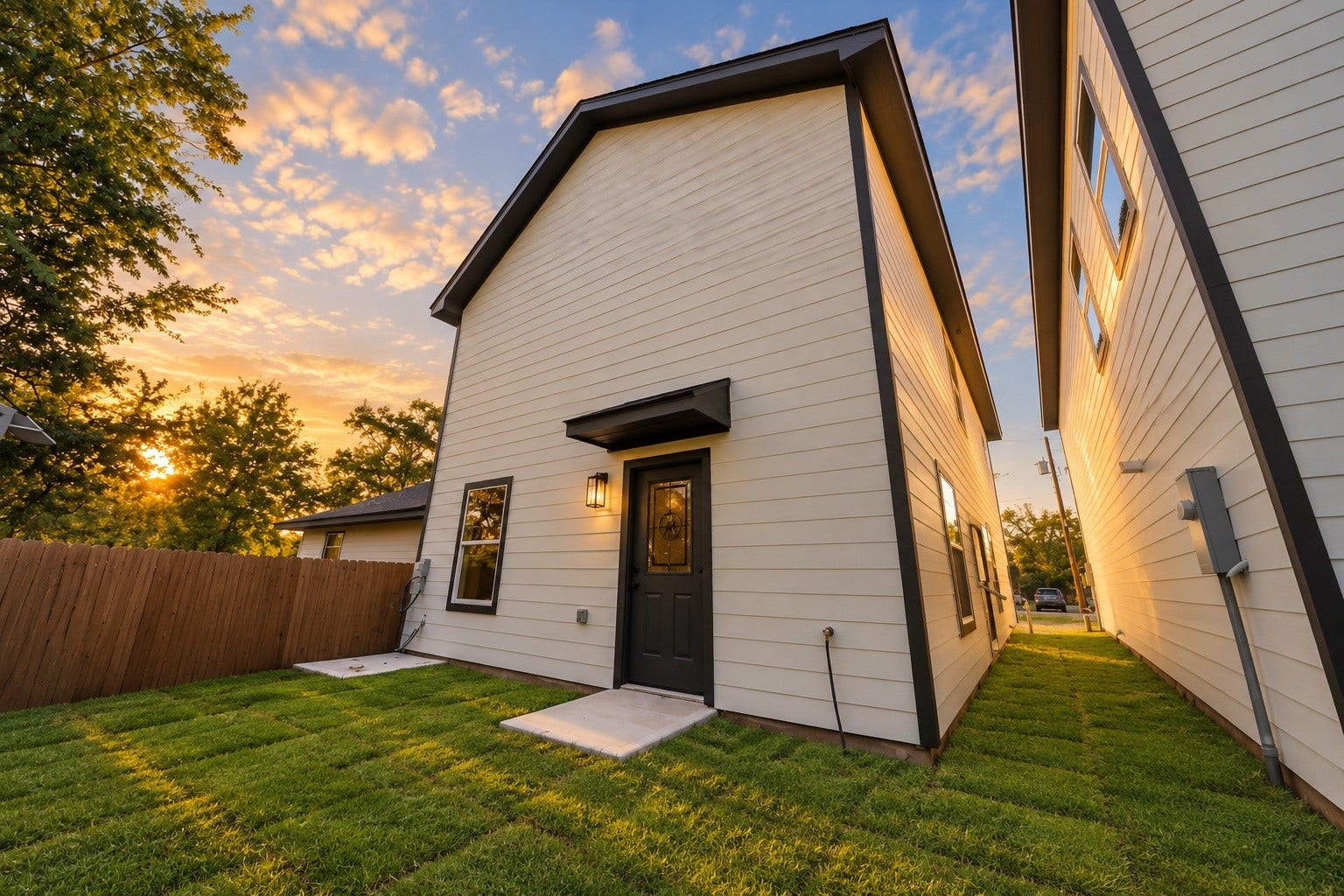 6677 Nielan Street, Houston, TX 77028 Rear exterior view showcasing the home's modern design, fully fenced backyard, private outdoor space & convenient access from the main living area.