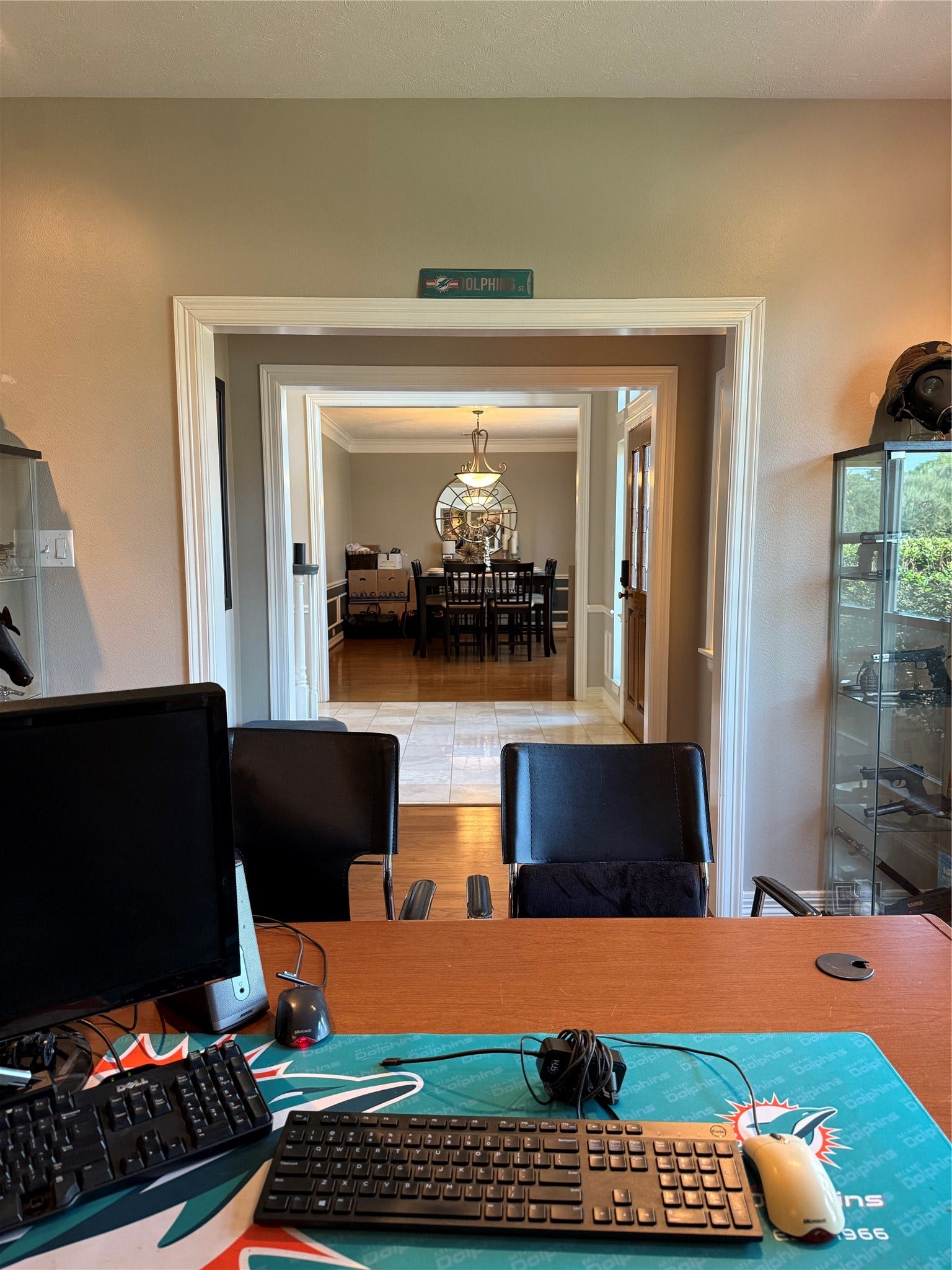 Home office overlooks the foyer