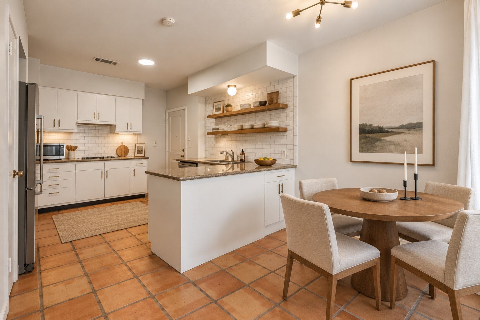 403 Anita Street, #11, Houston, TX 77006 virtually staged dining nook and kitchen.
