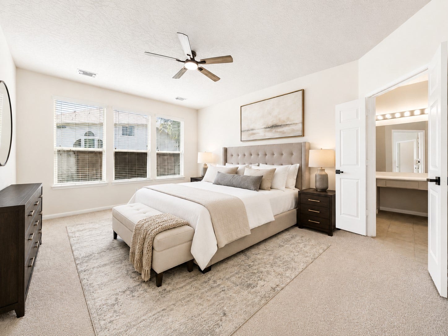 8126 BUFFALO SPRINGS COURT, Sugar Land, TX 77479 ANOTHER VIEW OF THE PRIMARY BEDROOM HIGHLIGHTS ITS IMPRESSIVE SIZE AND DIRECT ACCESS TO THE EN-SUITE BATH.