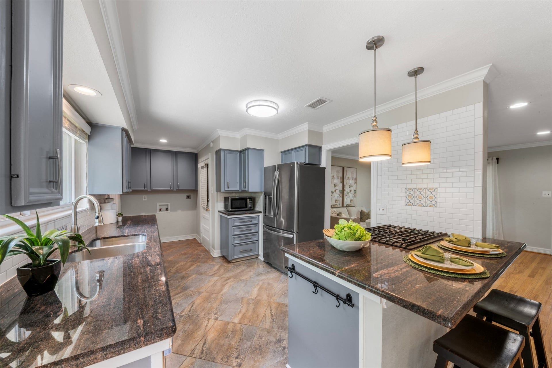 There is plenty of cabinet and counter space in this thoughtfully designed kitchen.