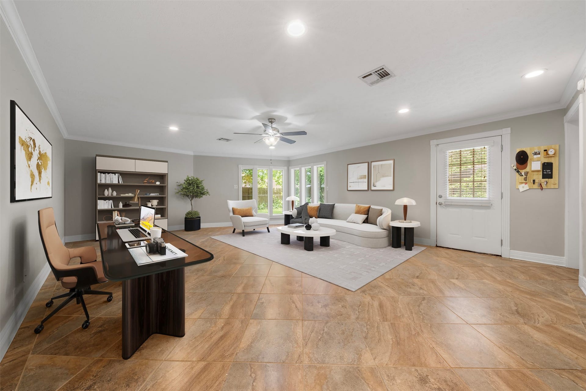 This adaptable space has been virtually staged to showcase its potential. Suitable as an office, large game room, workout area, or even a guest room, it awaits your personal design.