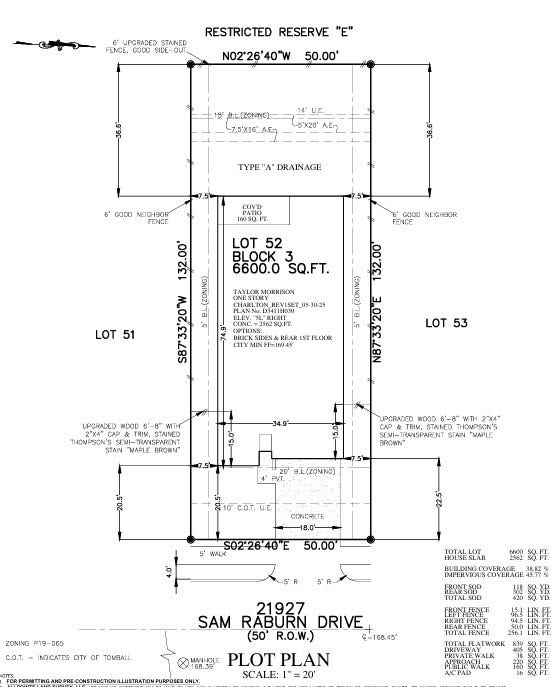21927 Sam Raburn Drive, Tomball, TX 77375 21927 Sam Raburn Drive Preliminary Plot Plan