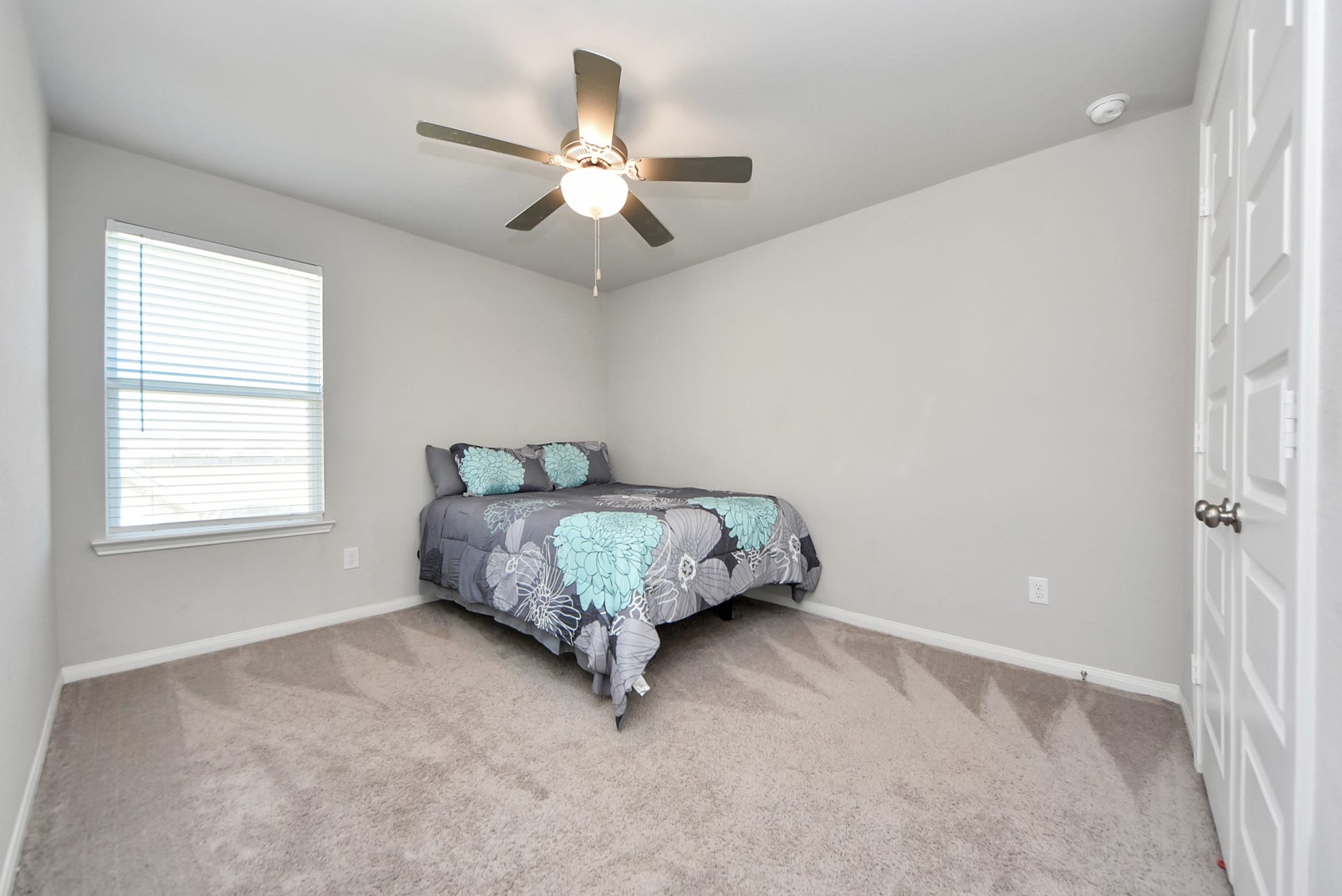 930 Pismo Lane, Rosharon, TX 77583 Bright, cozy bedroom with carpeted flooring, neutral walls, and a ceiling fan. Lots of space here!