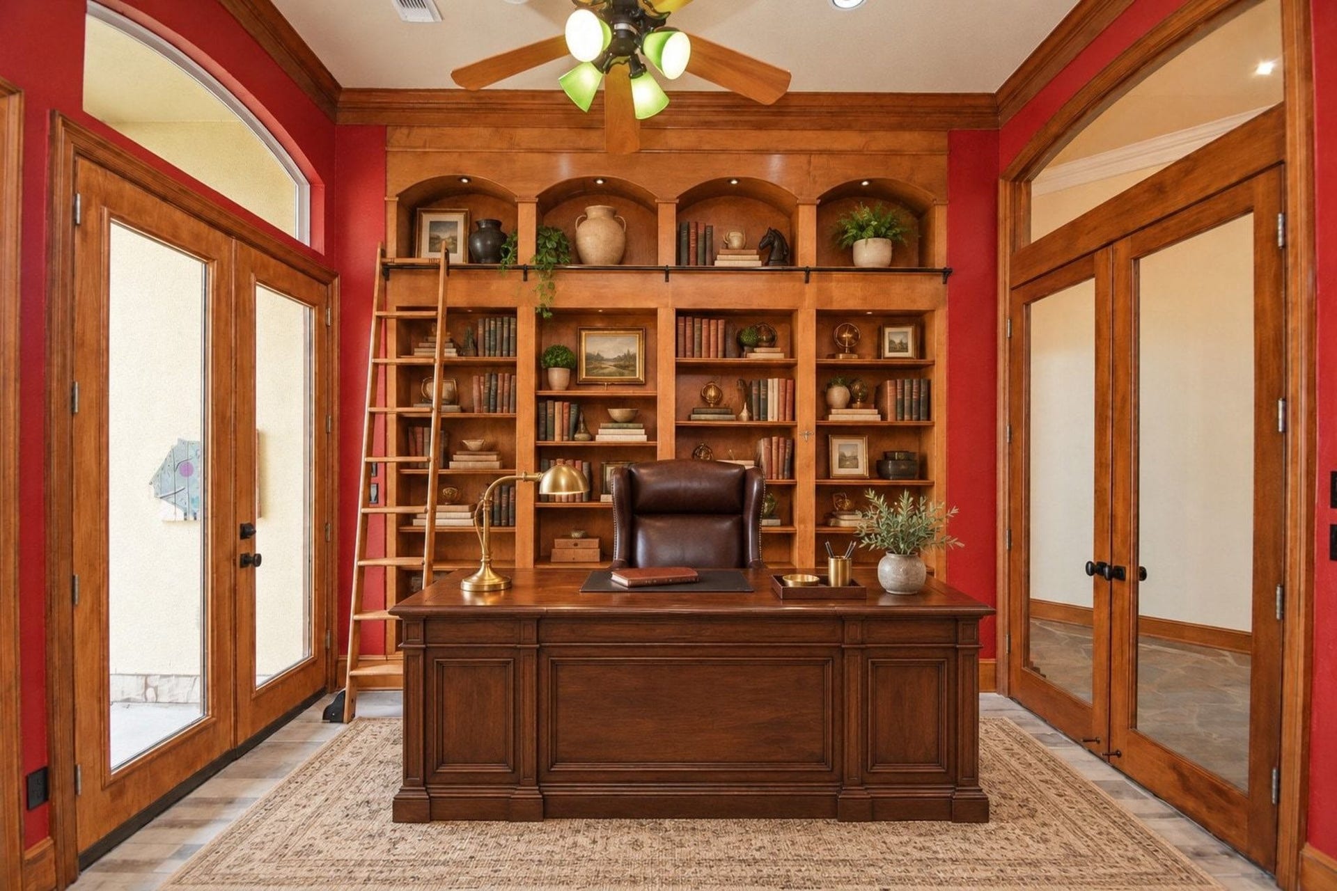 5206 Cedar Bend Creek, Houston, TX 77041 Virtually staged study/library with rich wood paneling and custom built-in cabinetry!