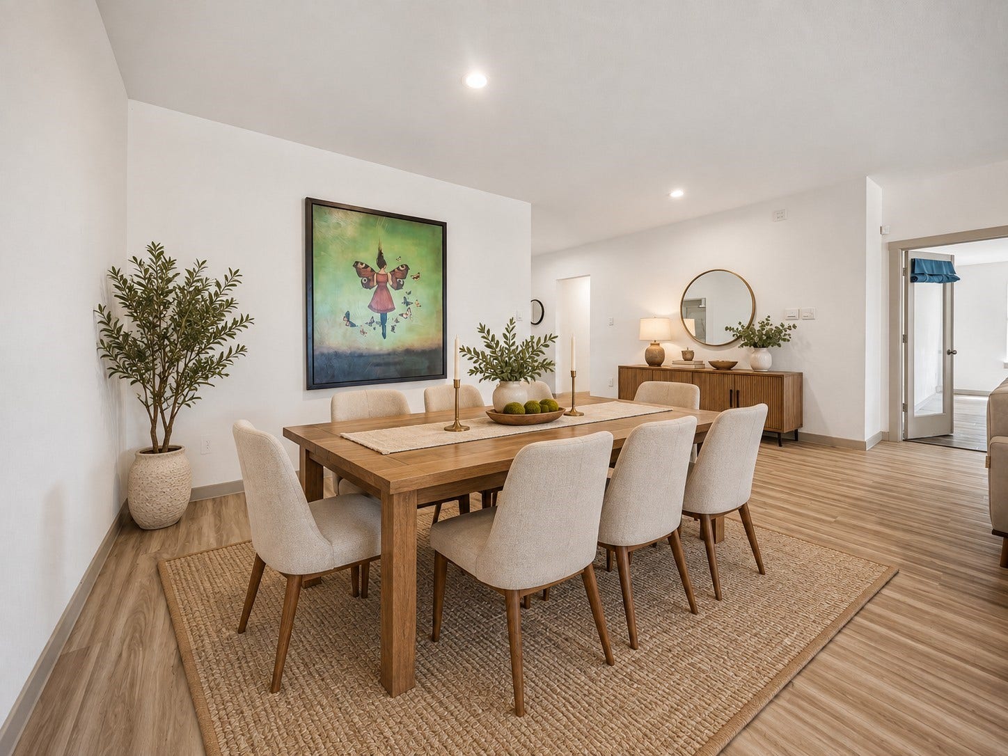 3938 Hordley Terrace Trail, Fulshear, TX 77441 Virtually staged. Spacious dining area with an open layout and plenty of room for a large table, flowing easily into the adjoining living and kitchen spaces.