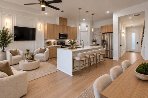 Living, kitchen and dining virtually staged