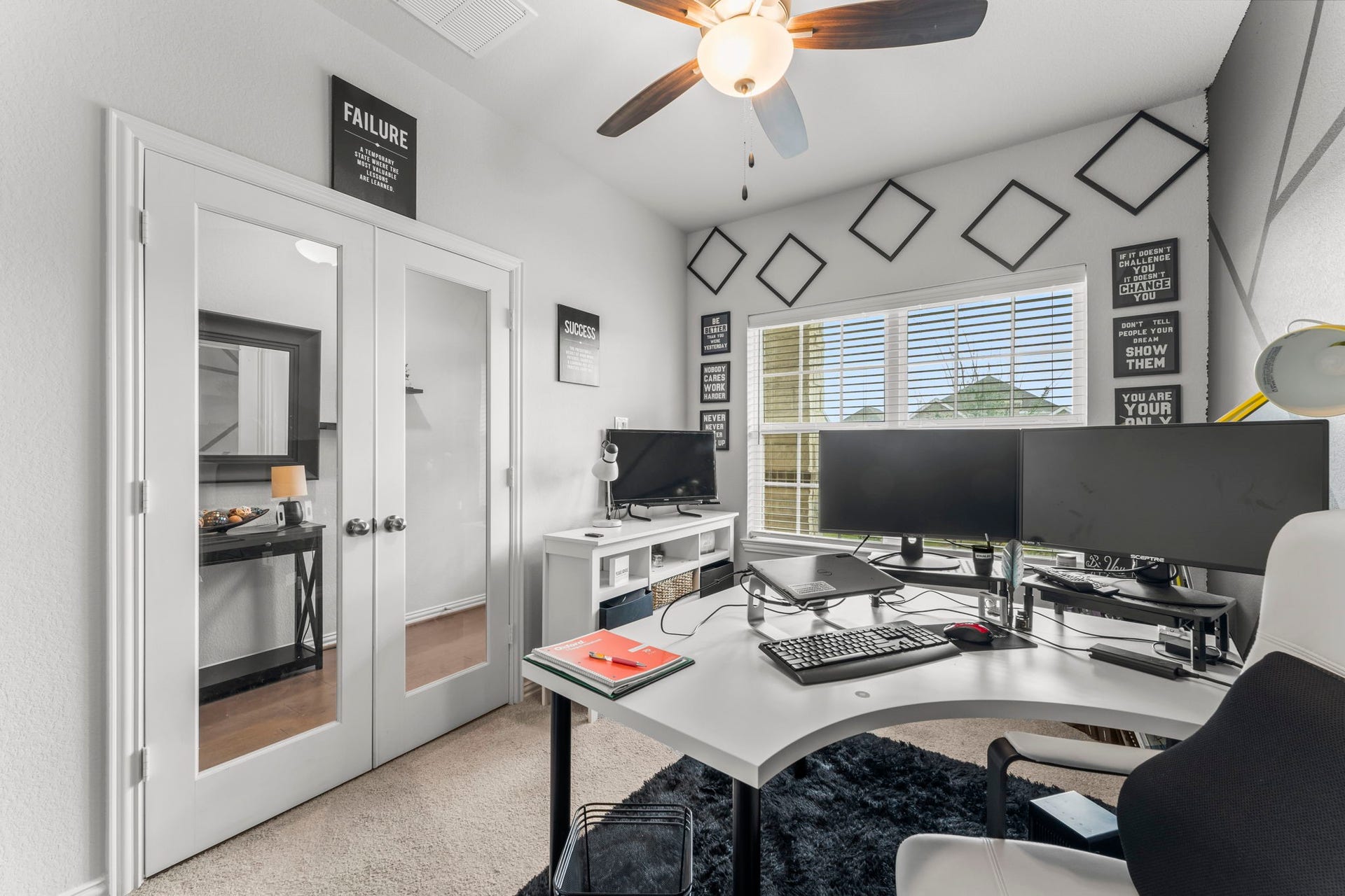 7054 Terra Drive, Manvel, TX 77578 Bright home office with French doors and large windows for natural light.