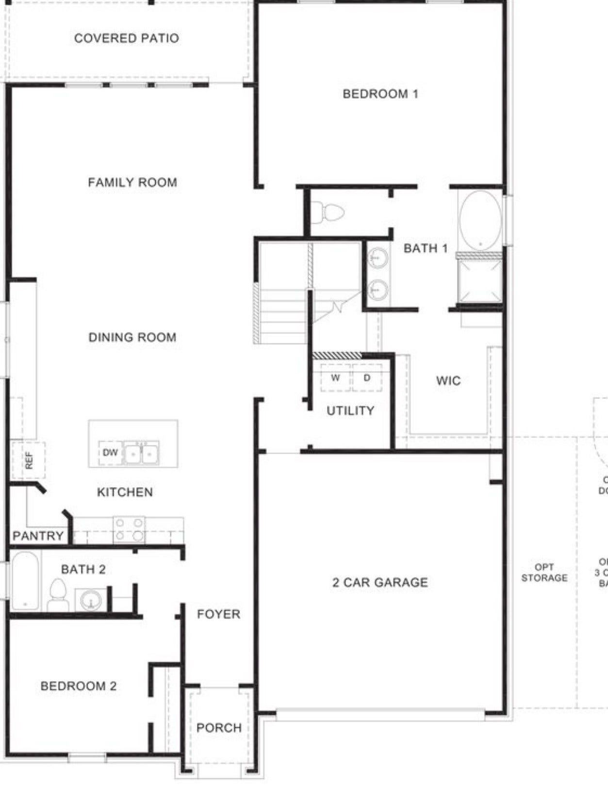 Open concept kitchen/living with 2 story ceilings and downstairs master