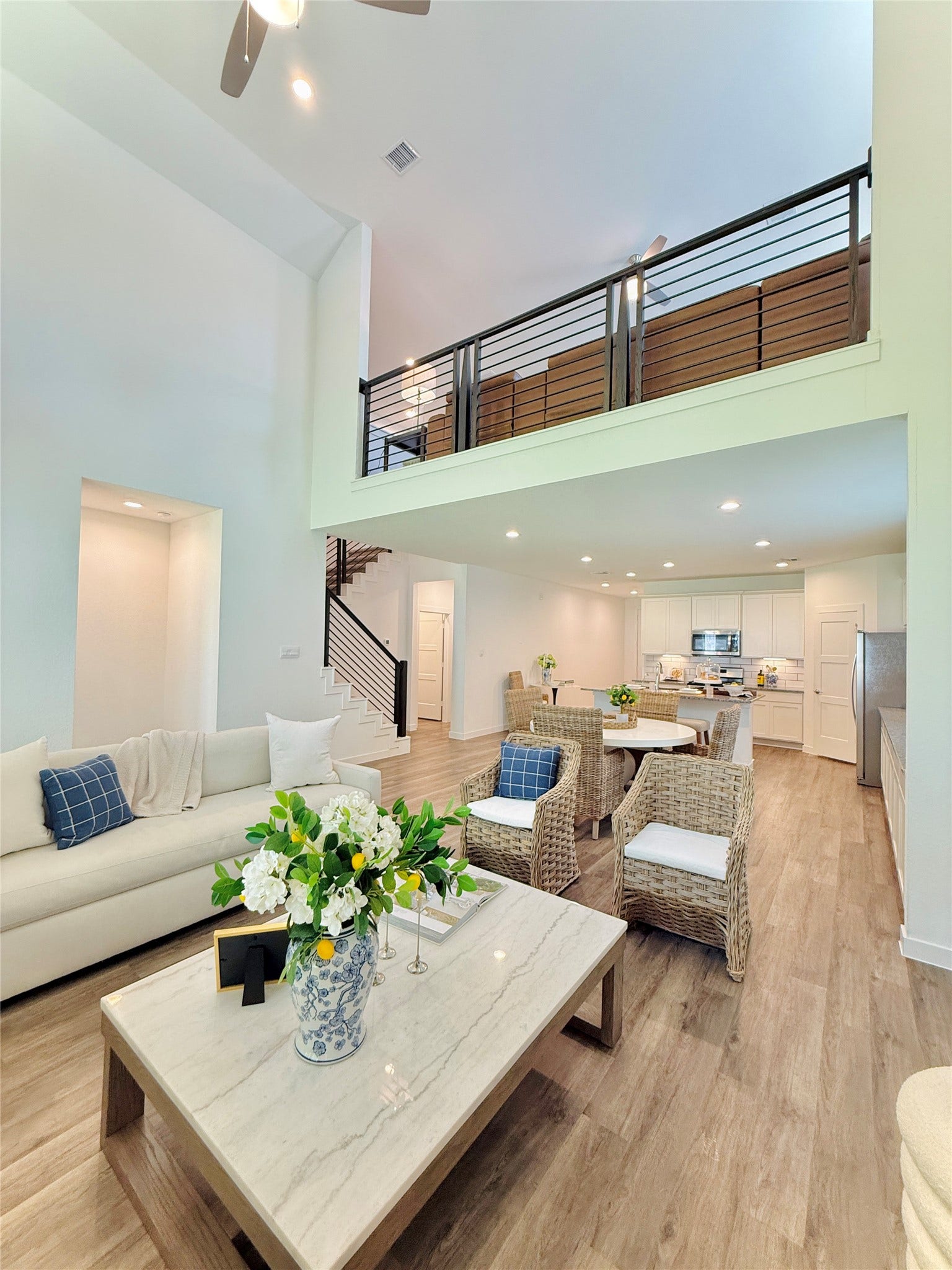 Neutral open-concept living area