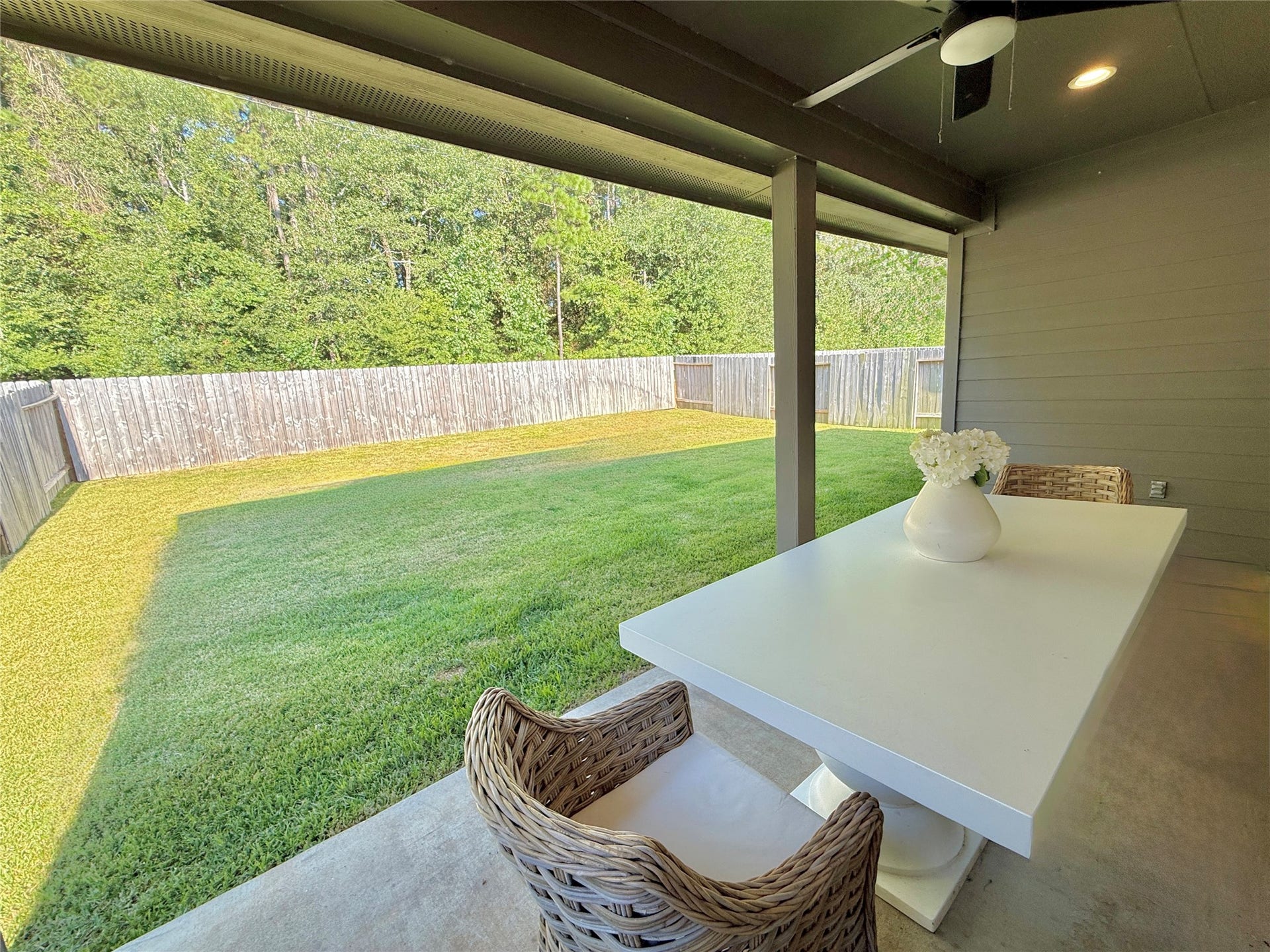 Private patio overlooking greenspace
