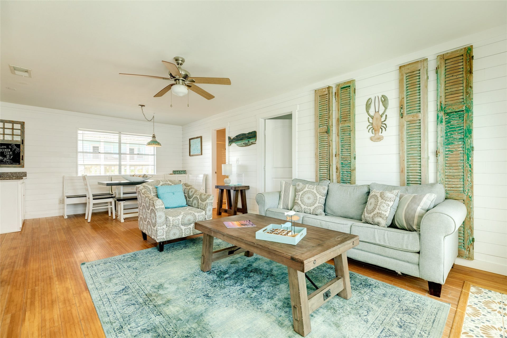 13103 John Reynolds Road, Galveston, TX 77554 Coastal vibe in the living and dining space.