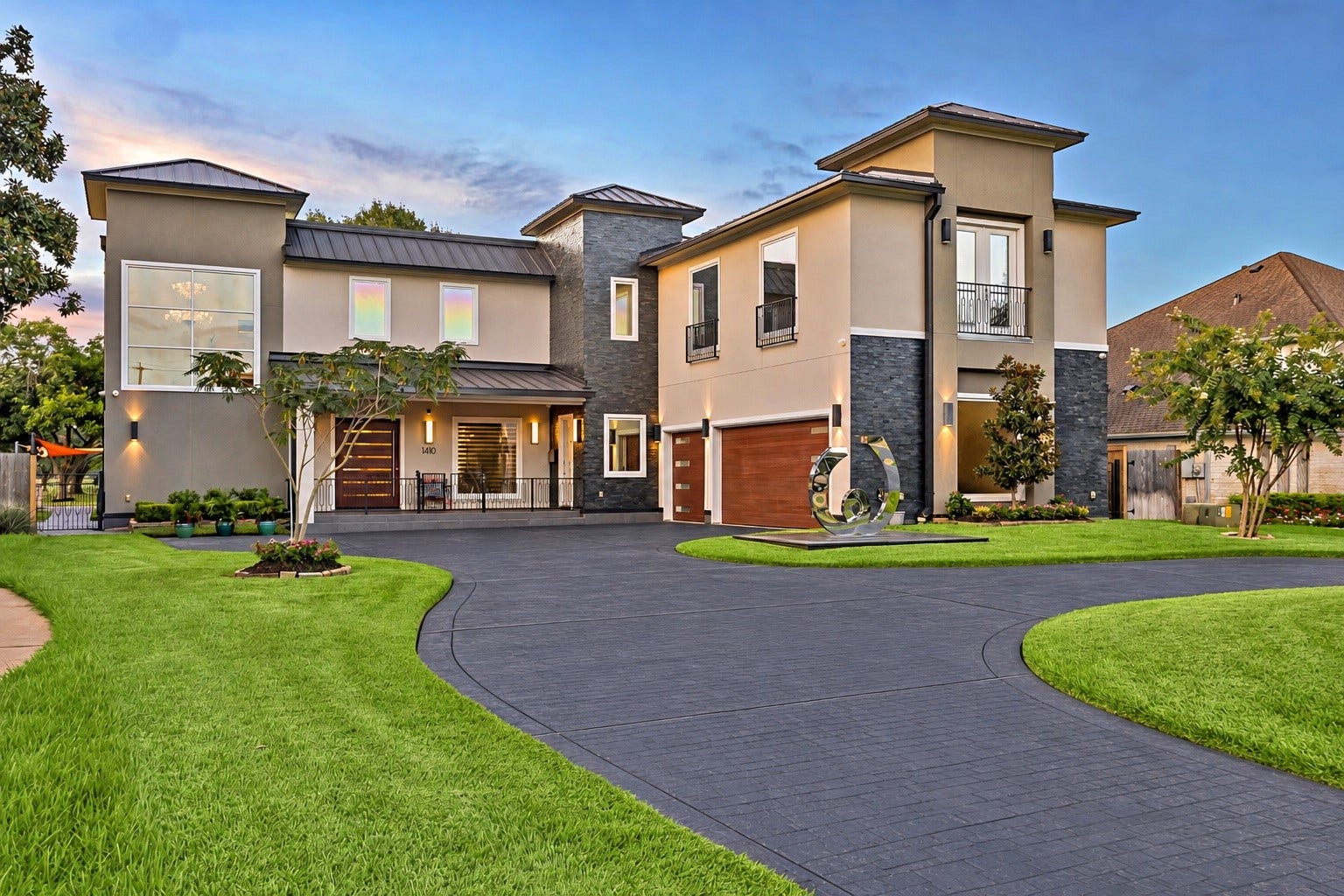 An extraordinary 8,405-square-foot luxury estate situated directly along Sugar Creek Country Club's fairways. Featuring 7 bedrooms, 7 full bathrooms, 2 half bathrooms, a grand entrance, sophisticated Italian-inspired interiors, expansive entertaining spaces, a private library, dedicated theater, elevator, rooftop terrace, and distinctive architectural artwork.