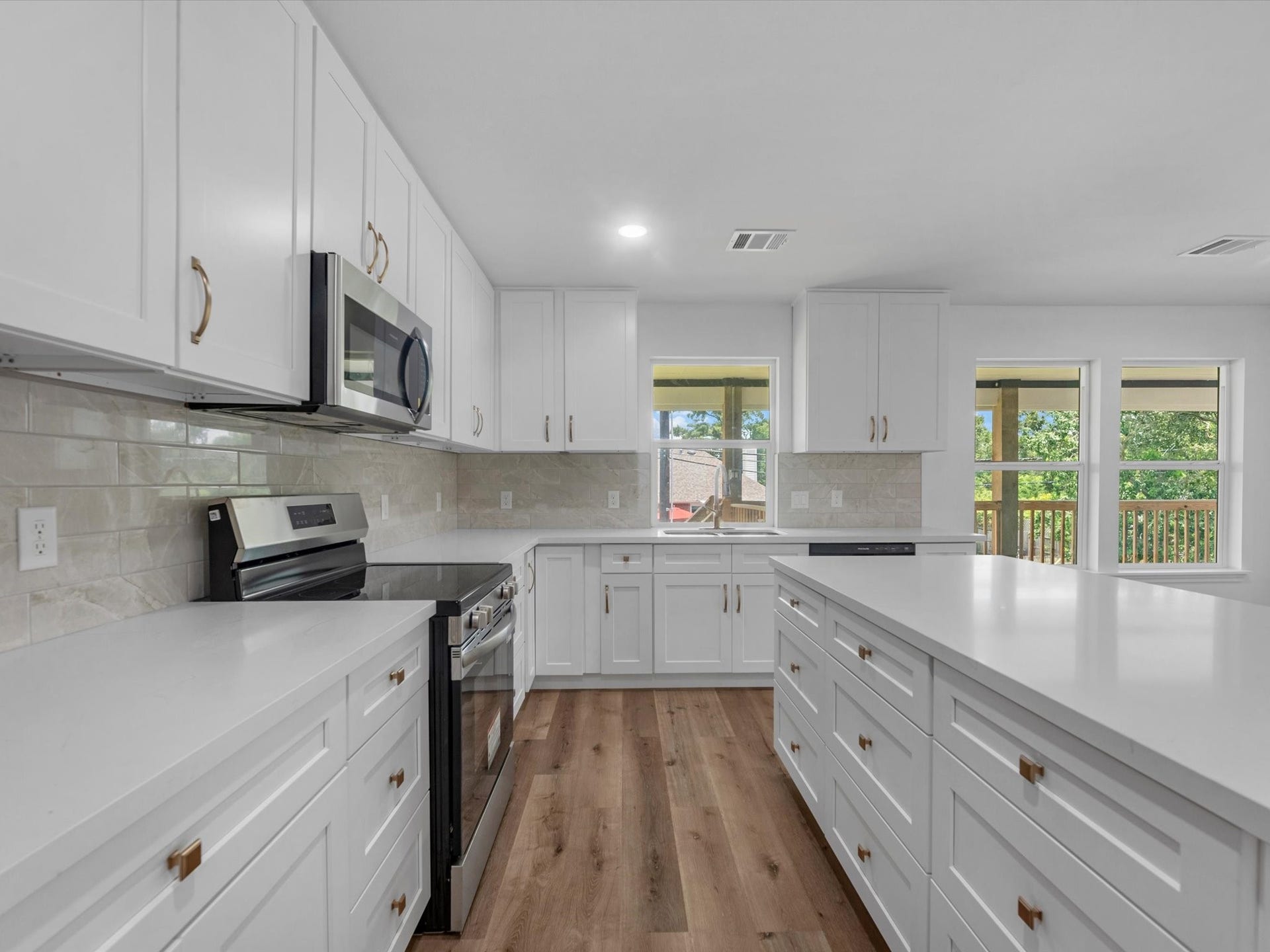 Stainless steel appliance package includes refrigerator , perfect for first time home buyers.