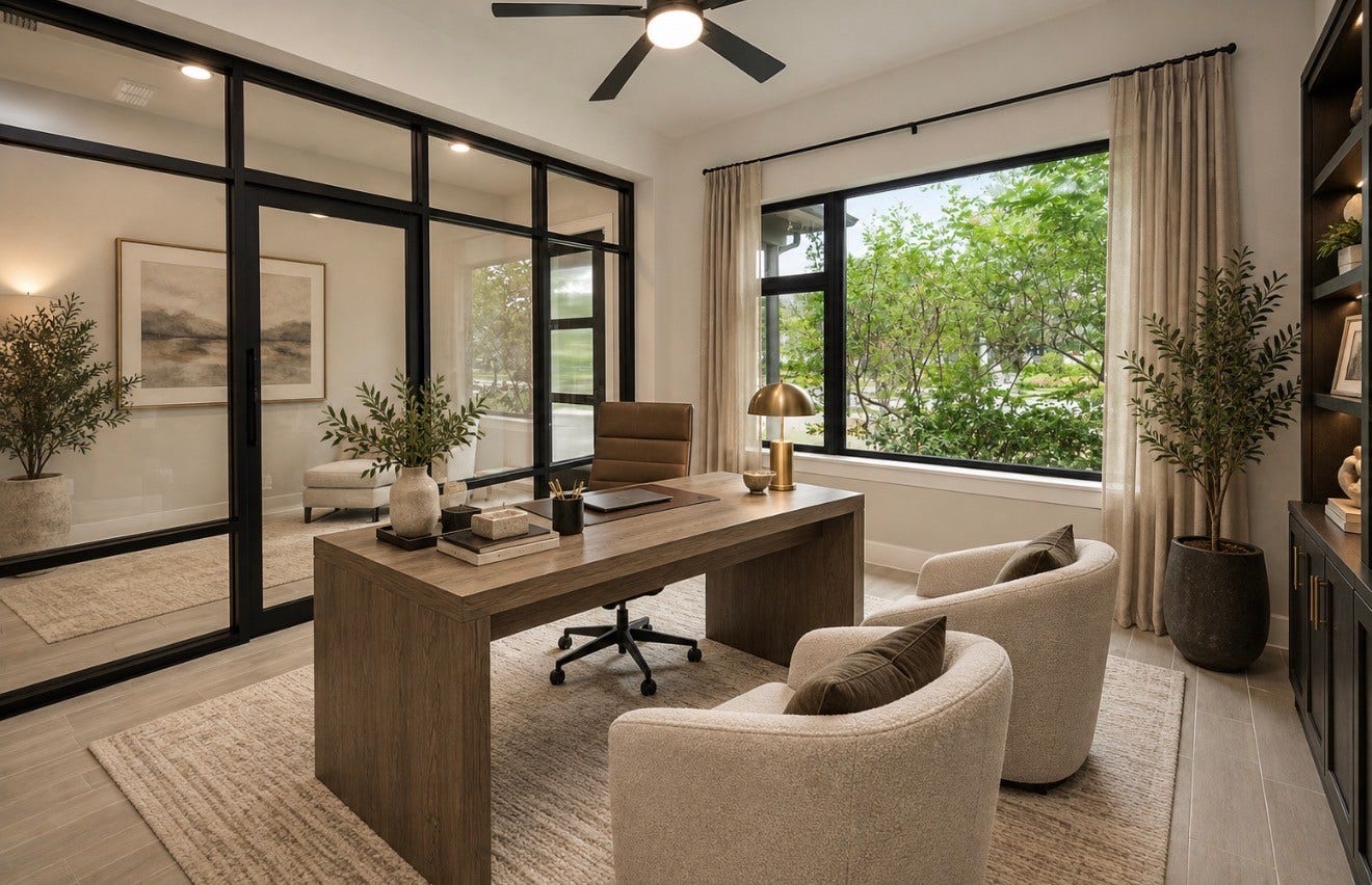 15814 Celebration Lane, Cypress, TX 77433 Virtually staged to showcase the flex space as a modern office/sitting area.