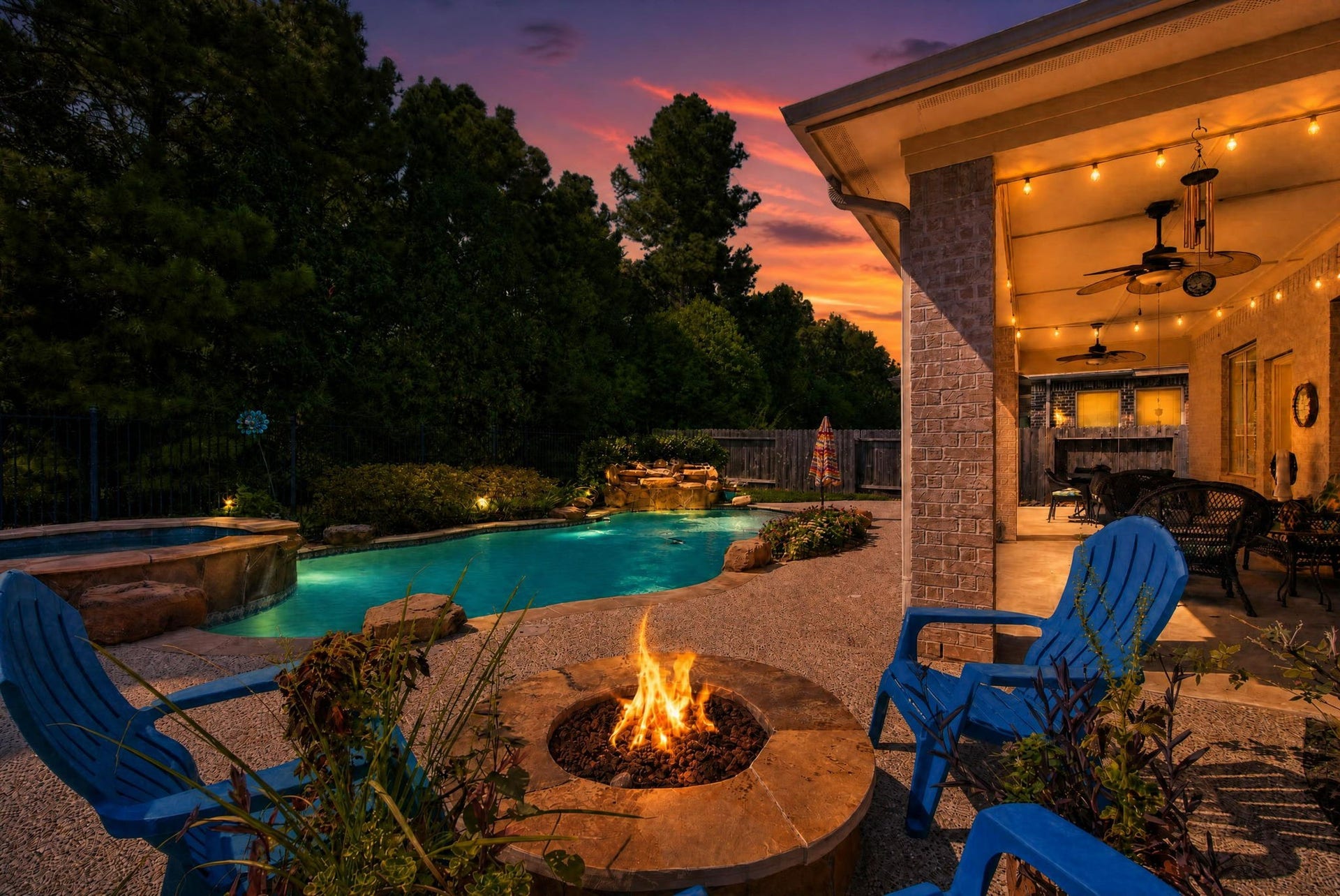 31578 Ember Trail Lane, Spring, TX 77386 Fabulous backyard oasis for your family to enjoy outdoor living in style and comfort surrounded in beautiful ambient lighting, lush landscaping, and of course a gorgeous 3-bedroom family home with 2.5 baths, study, 2 dining areas, and 2 living spaces!
