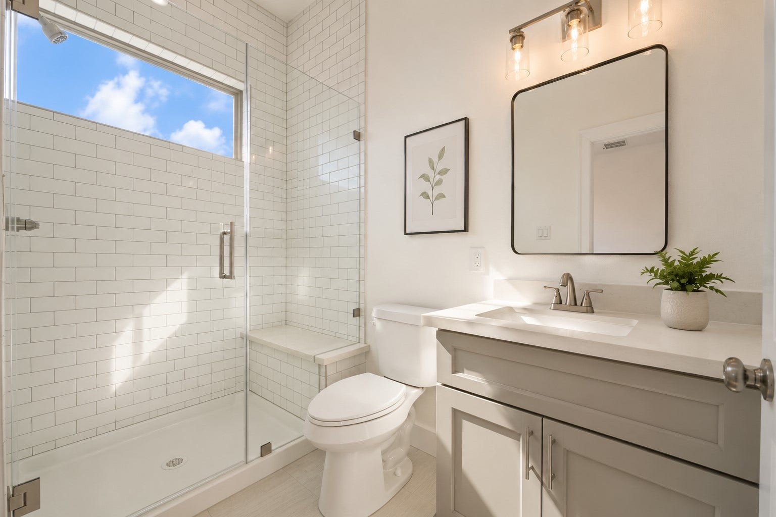 5623 Eskridge Street, #A, Houston, TX 77023 Master Bath with Spacious Walk In Shower and Quartz Bench