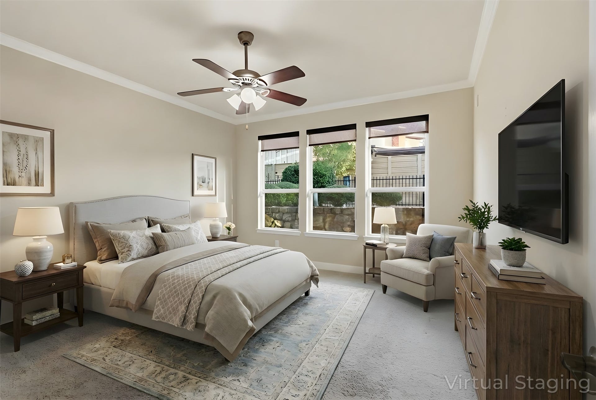 3263 Persimmon Grove, Richmond, TX 77469 Virtually staged primary bedroom. View from entry to the room.