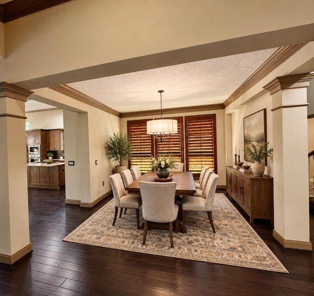 8746 Rippling Water Drive, Sugar Land, TX 77479 Impressive formal dining room offering generous space, rich hardwood flooring and beautiful architectural detailingan inviting setting for memorable gatherings. (Virtually Staged)