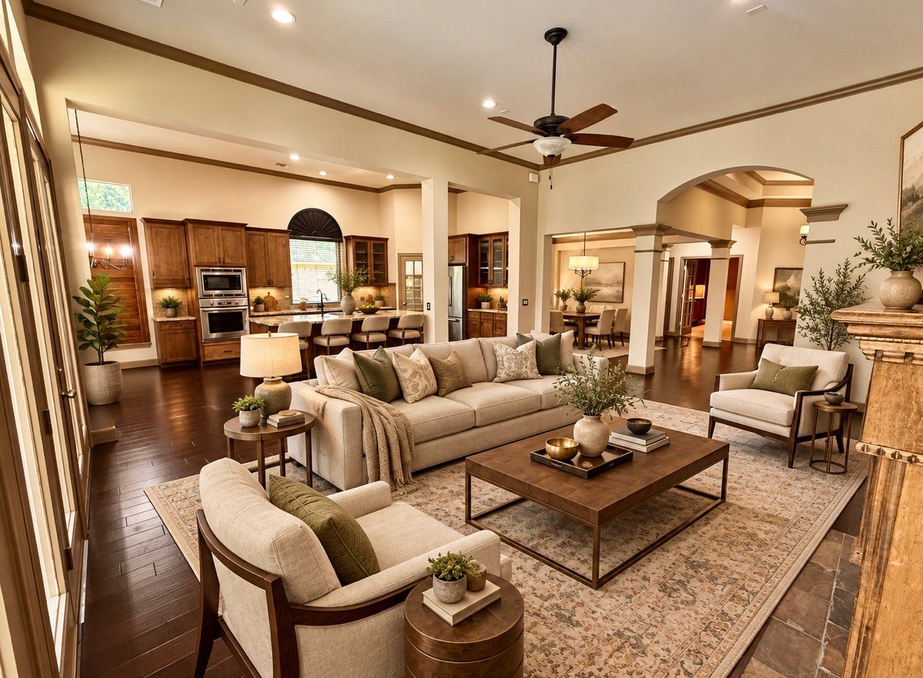 8746 Rippling Water Drive, Sugar Land, TX 77479 Family Room Spacious, warm and inviting this open-concept living area offers beautiful flow into the kitchen and dining spaces, rich hardwood flooring, soaring ceilings and plenty of room for everyday living or entertaining. ?
Spacious, warm and inviting this open-concept living area offers beautiful flow into the kitchen and dining spaces, rich hardwood flooring, soaring ceilings and plenty of room for everyday living or entertaining. ?