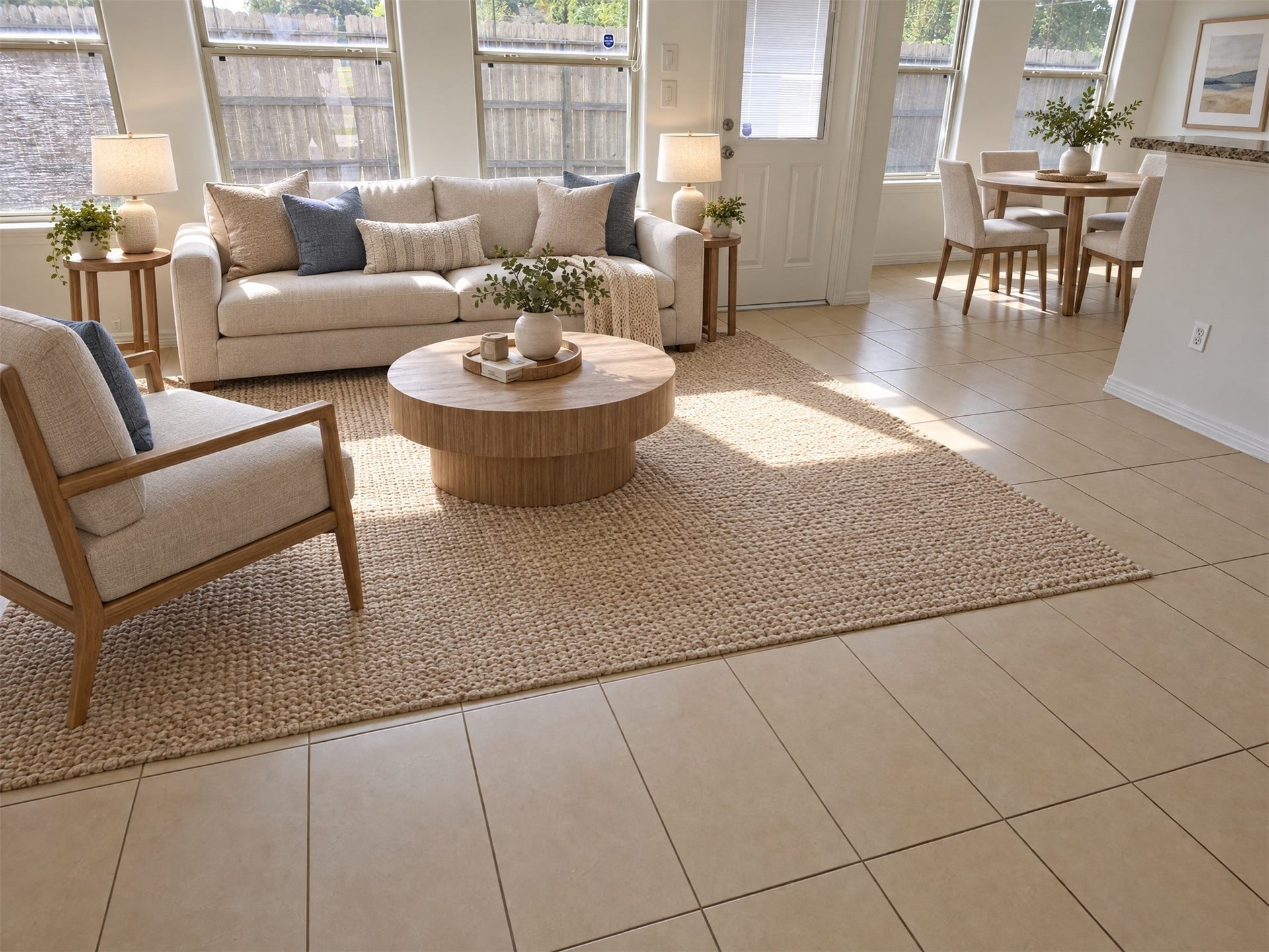 7202 Foxmoor Lake Court, Humble, TX 77338 Staged living and dining setup shows the rooms scale.