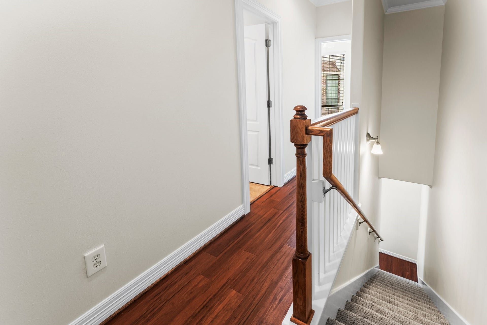 Hall leading down to living area