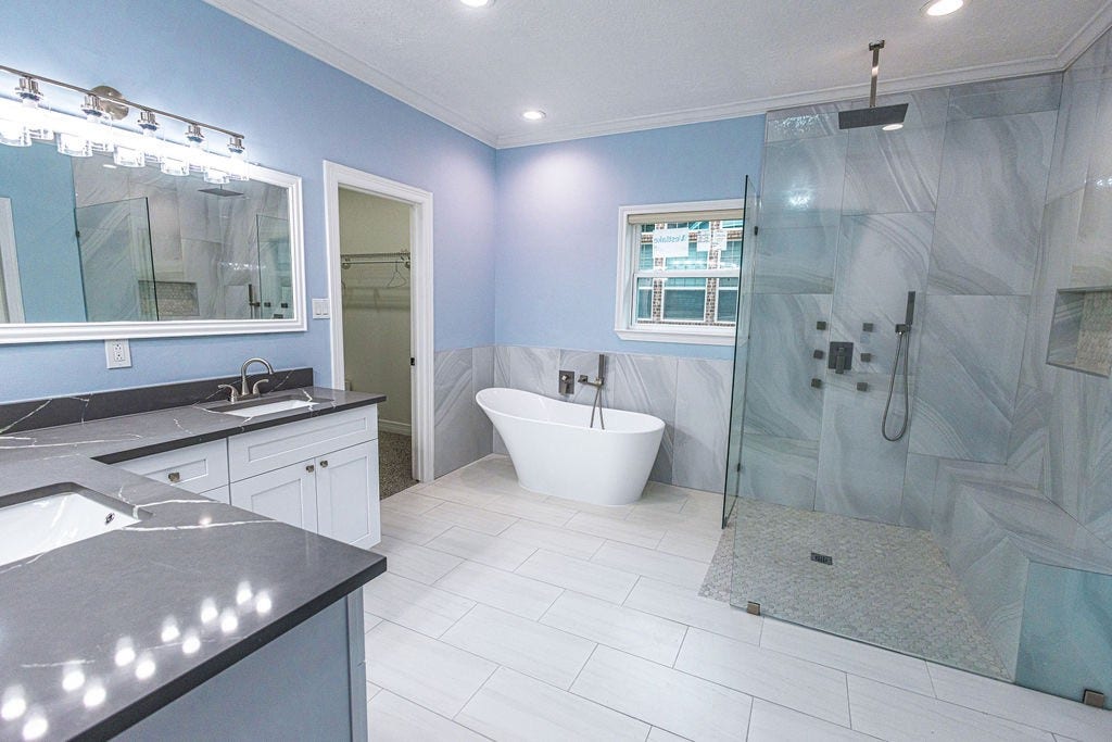 3230 Lake Island Drive, Montgomery, TX 77356 Primary suite has free standing tub and really spacious shower