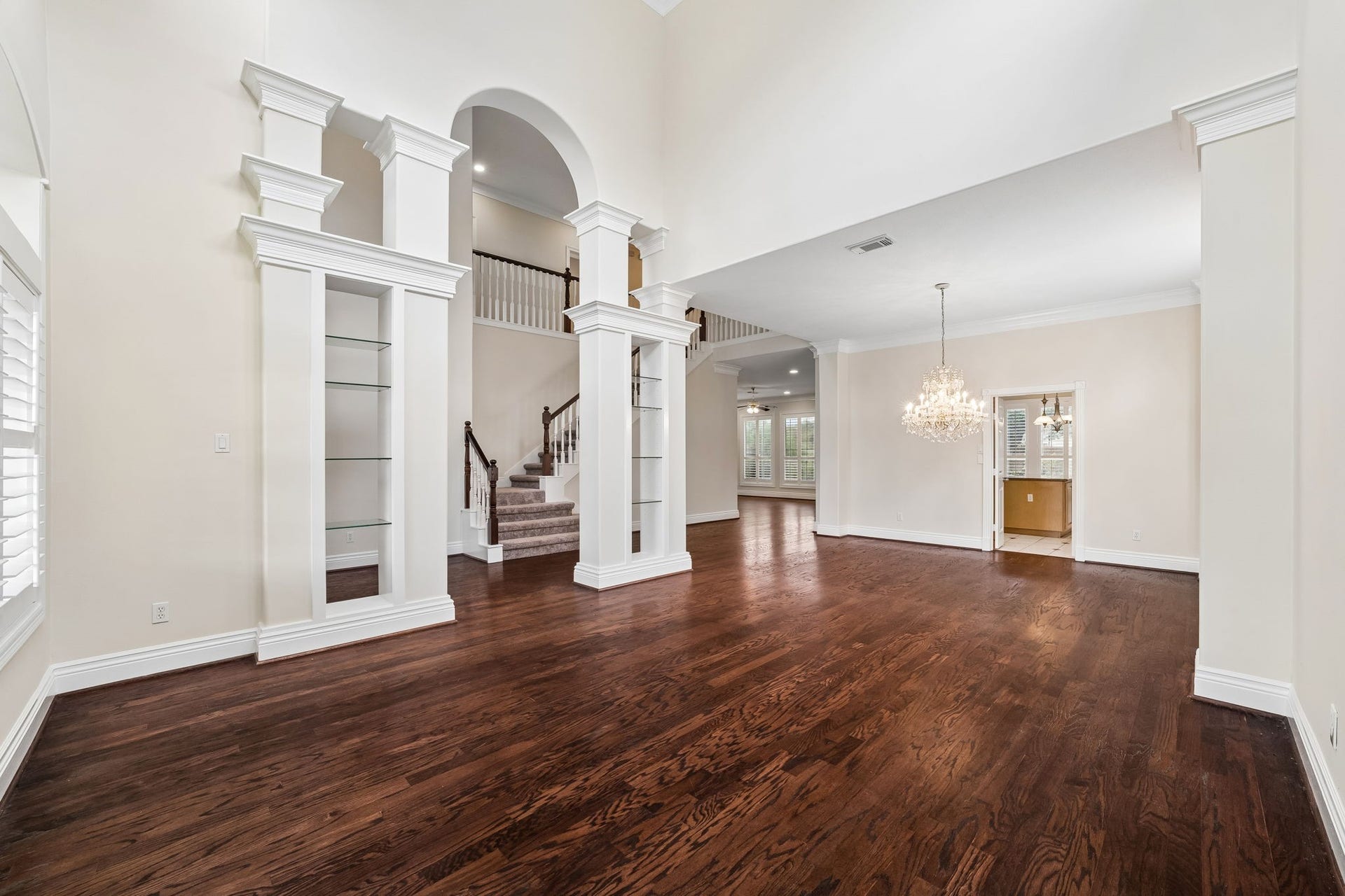 View of the combined formal living and dining areas.