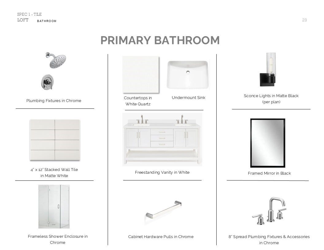 4504 Leon Meadow Lane, Houston, TX 77048 Loft Look Palette 6: Primary Bathroom Selection Sheet (*Artist rendering used for illustration purposes only.)
