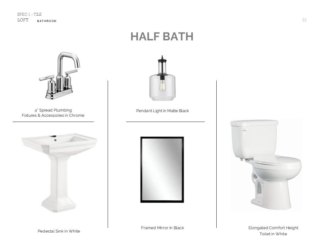 4504 Leon Meadow Lane, Houston, TX 77048 Loft Look Palette 6: Half Bath Selection Sheet (*Artist rendering used for illustration purposes only.)