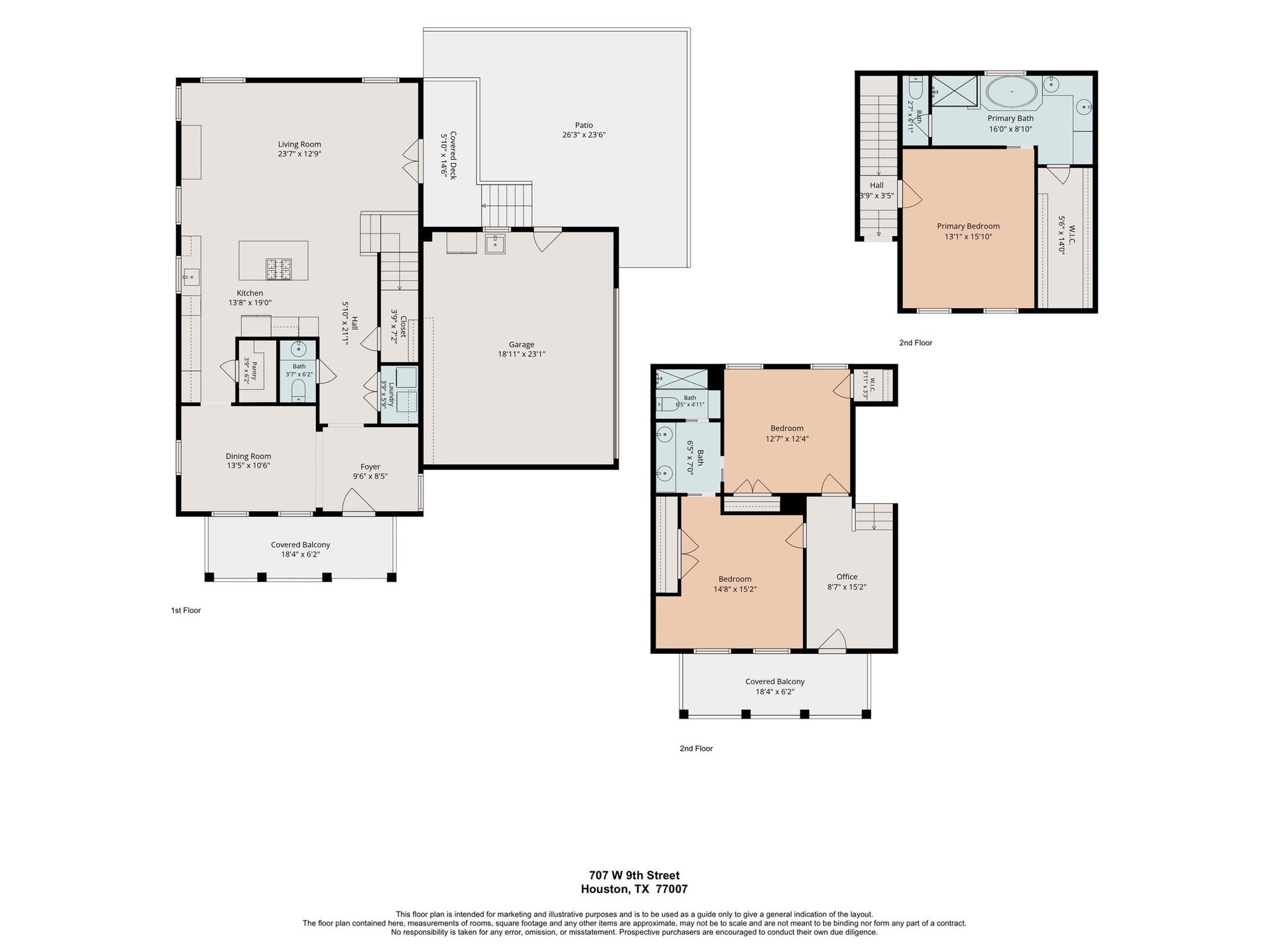 707 W 9th Street, Houston, TX 77007 Floor plan- for marketing purposes only. Buyer to verify dimensions and accuracy.