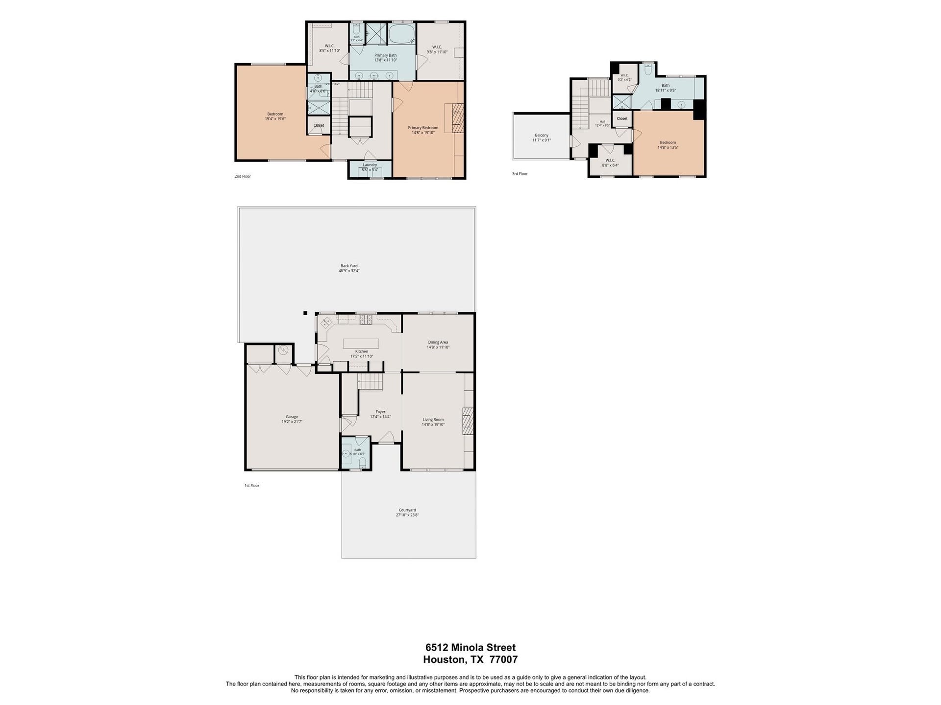 6512 Minola Street, Houston, TX 77007 Floor plan- for marketing purposes only. Buyer to verify dimensions and accuracy.