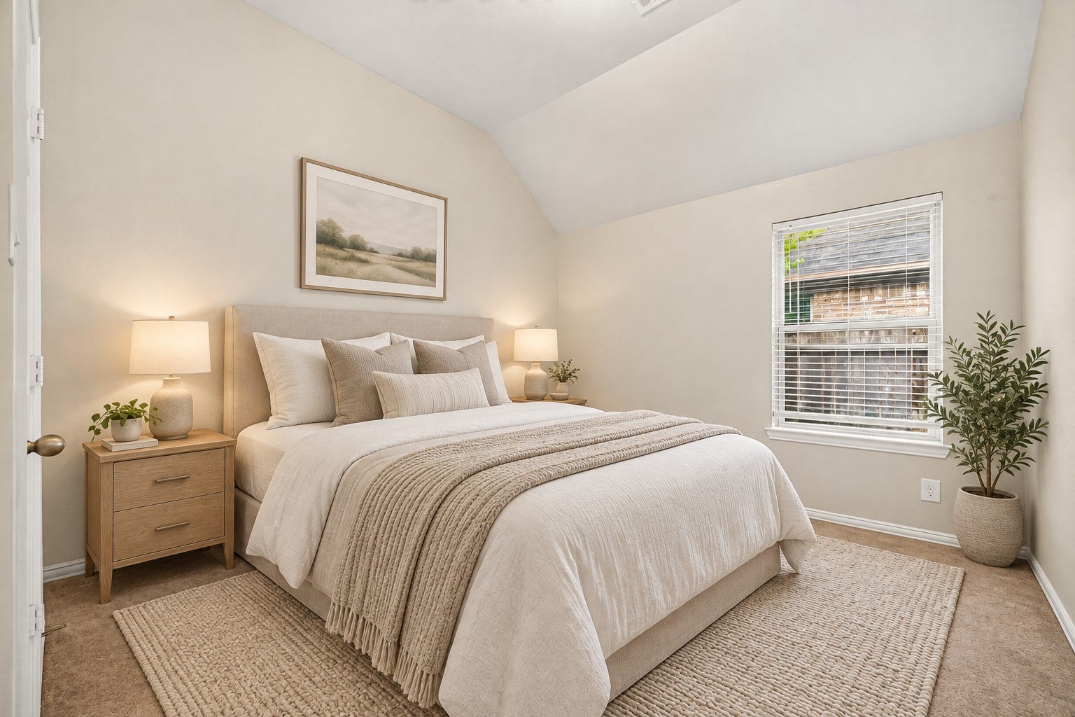 8155 Laughing Falcon Trail, Conroe, TX 77385 Comfortable secondary bedroom 1. Split plan. Virtually Staged. No carpet, Laminate flooring now!
