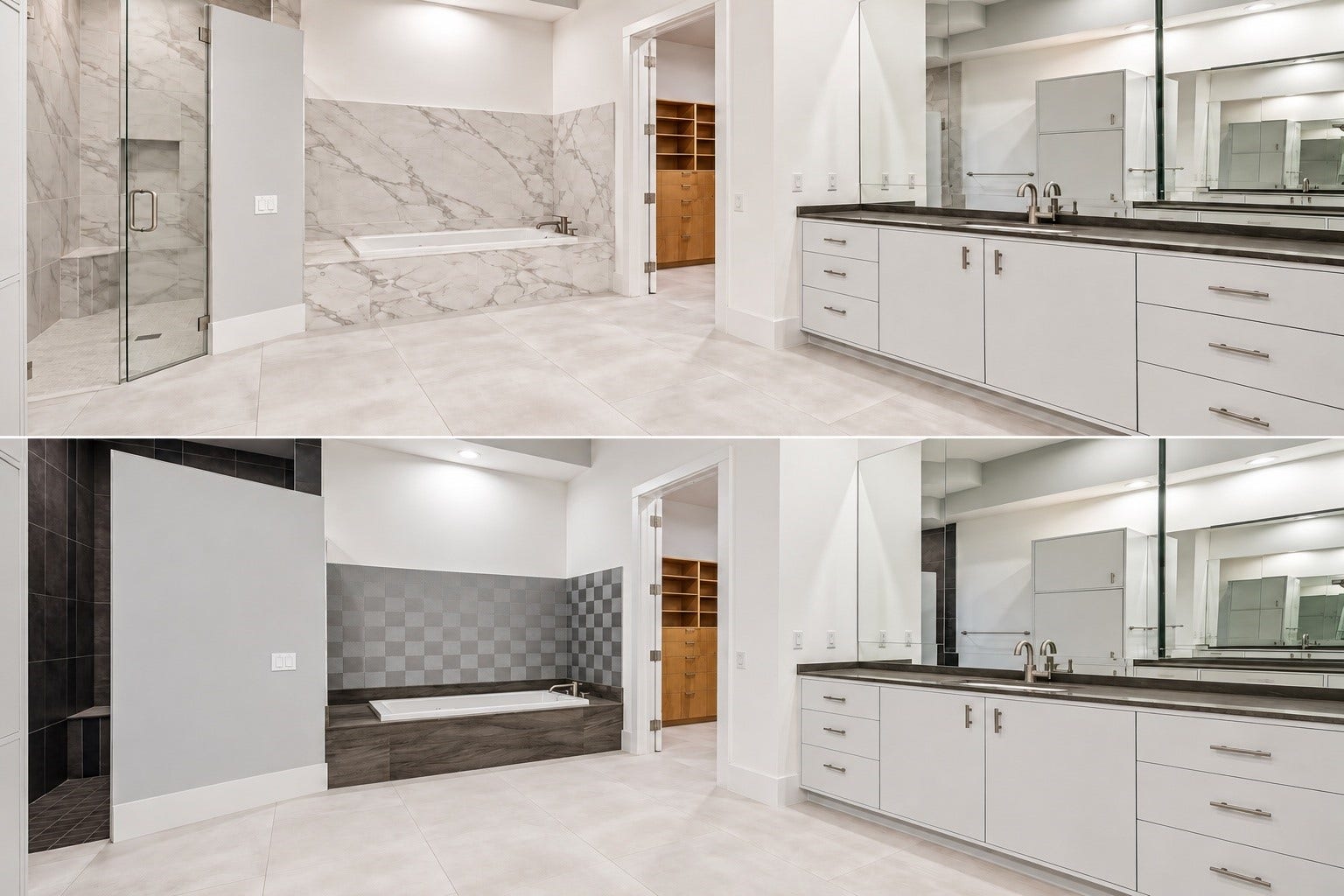 1601 Pine Chase Drive, Houston, TX 77055 Primary bathroom virtually reimagined w/ alternate finish selections & a glass-enclosed shower - shown for inspiration purposes only