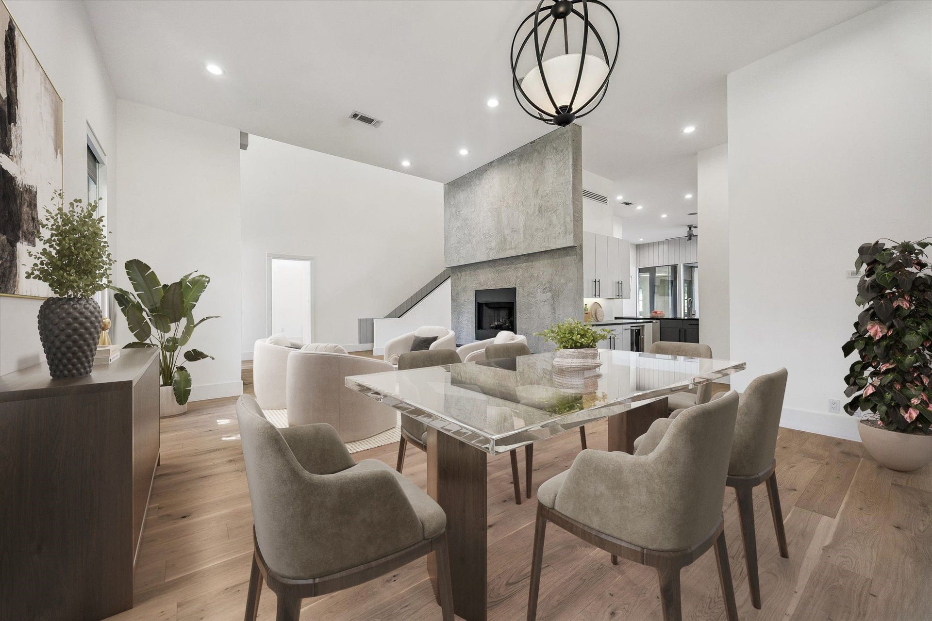 1601 Pine Chase Drive, Houston, TX 77055 The dining room flows effortlessly towards the kitchen and butlers pantry, creating an inviting layout for entertaining. Virtually staged