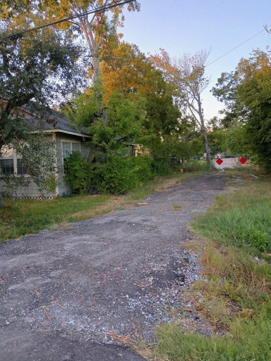 204 Dwire Drive, La Porte, TX 77571 This road next the home is a public right of way that butts up to the home and includes a scant portion of the home according to the city. City also said they would never request demo, however, please do due diligence and order survey if needed, owner does not have survey.