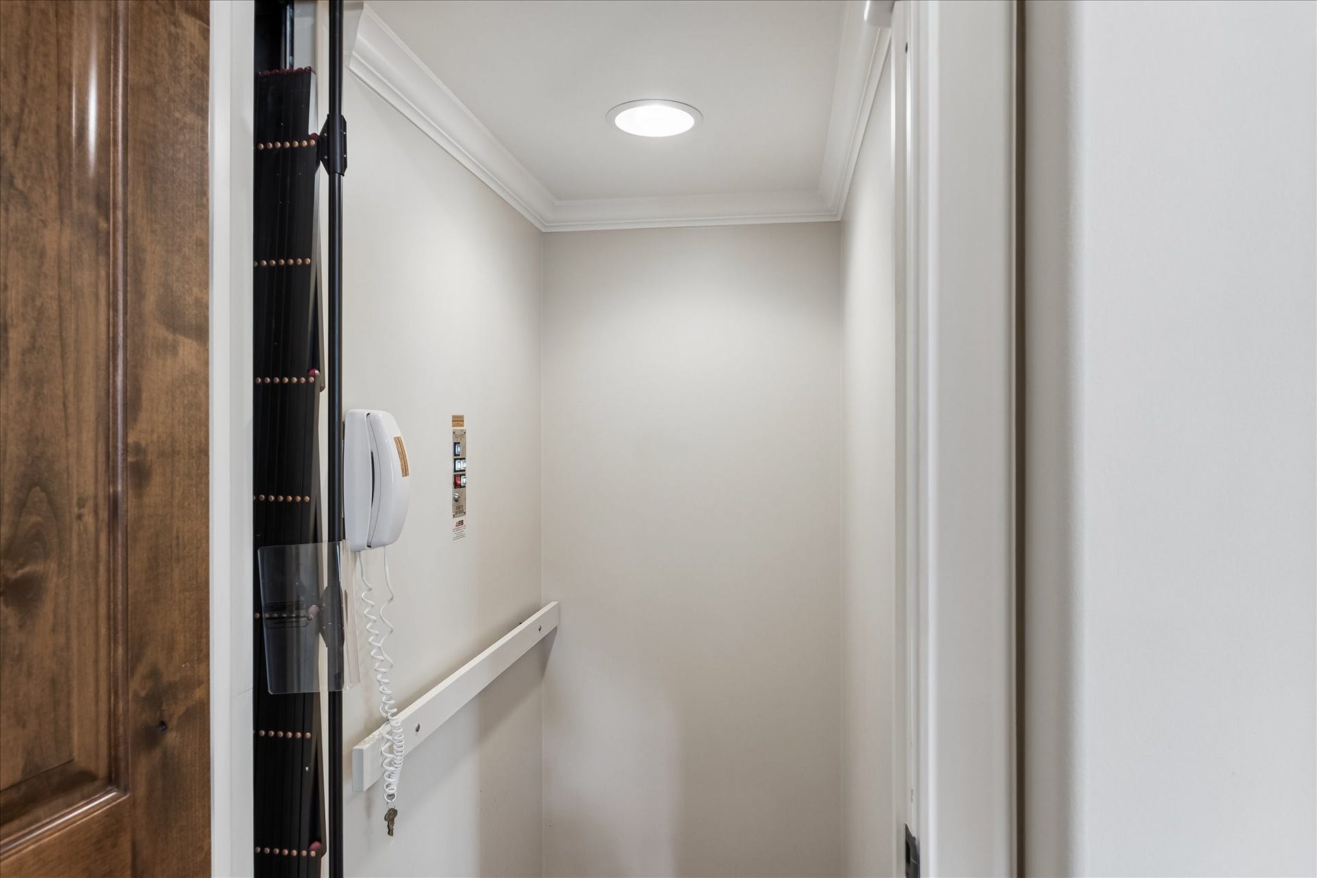 View inside of the elevator servicing the first and second floor.
