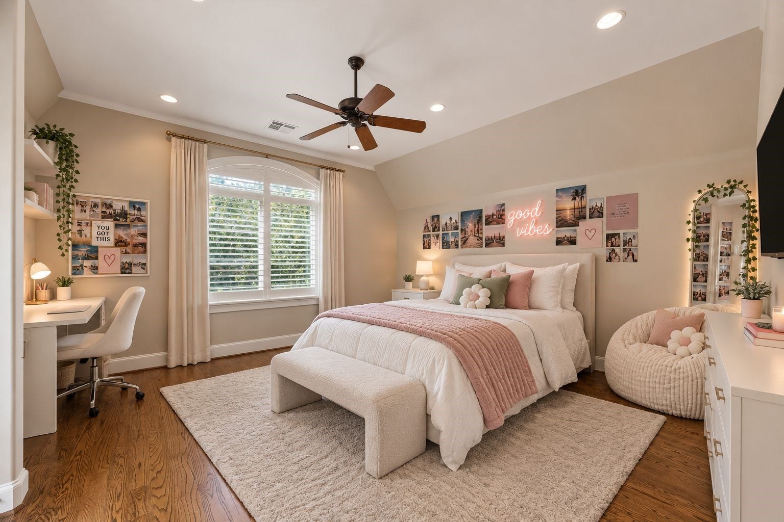 Virtually enhanced as a teen bedroom with study nook where beverage fridge is currently (see next picture).
