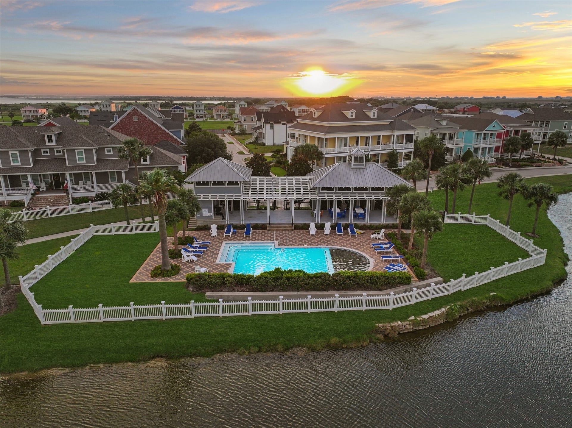 6 Barque Lane, Galveston, TX 77554 Not just your average community pool. This refreshing pool is situated lakeside with breathtaking views all around. Cabanas provide refuge from the Galveston sun and a place to dine pool side. This is a short golf cart drive away from your townhome.