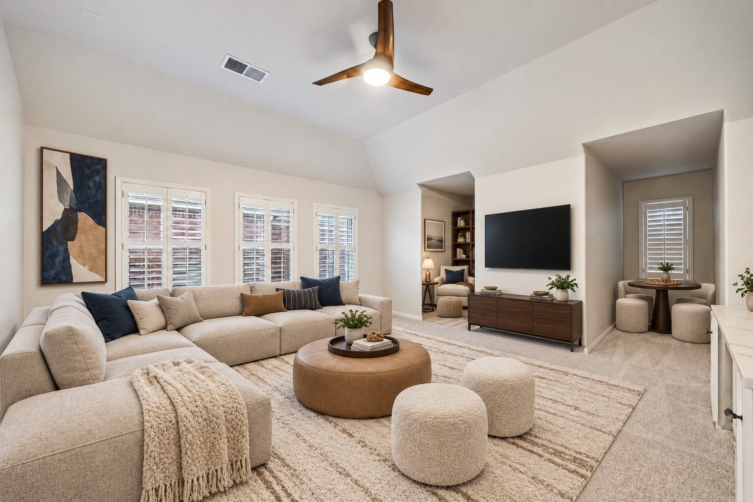 7922 EMERALD HAVEN DRIVE, Sugar Land, TX 77479 SPACIOUS UPSTAIRS GAME ROOM WITH A VAULTED CEILING, PLANTATION SHUTTERS, AND MULTIPLE FLEXIBLE NOOKS FOR RELAXING OR PLAY. **Virtually Staged.