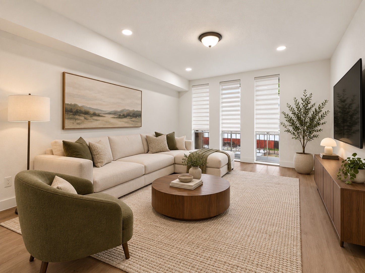4633 Wild Indigo Street, #530, Houston, TX 77027 Thoughtfully renovated living room featuring beautiful new laminate flooring, a timeless neutral palette, and abundant natural light. Furniture virtually staged.